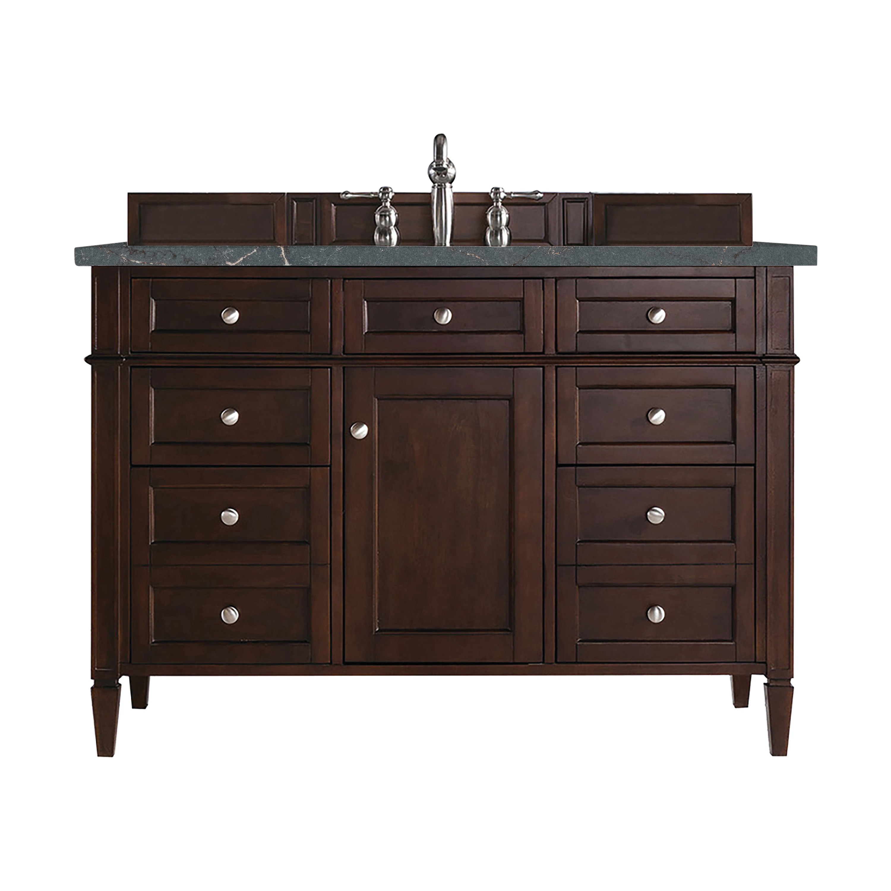 James Martin Vanities 650-V48-BNM-3PBL Brittany 48-in Burnished Mahogany Undermount Single Sink Bathroom Vanity with Parisien Bleu Quartz Top