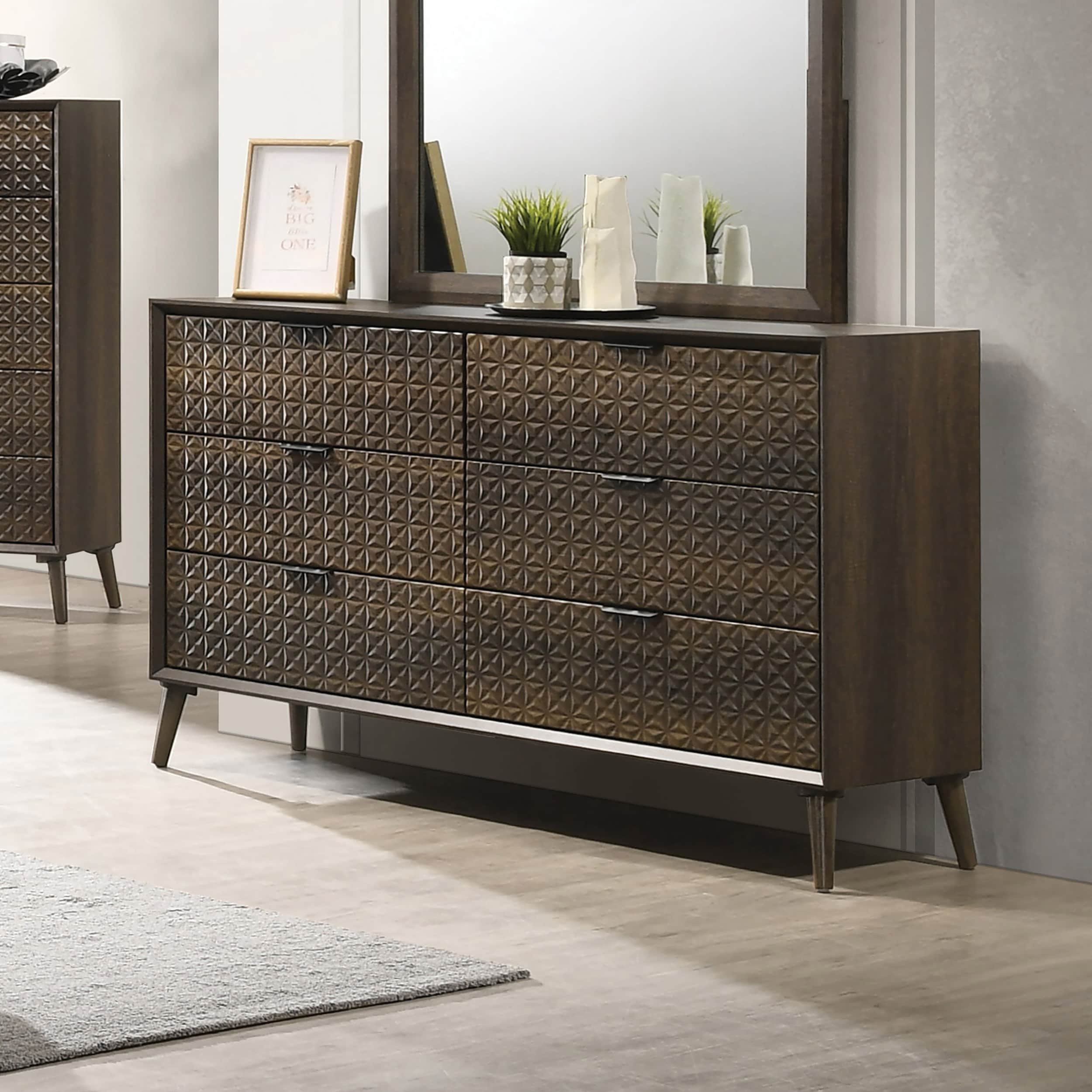 Furniture of America IDF-N7272DB-D Thease Dark Brown Rubberwood 6 -Drawer Standard dresser