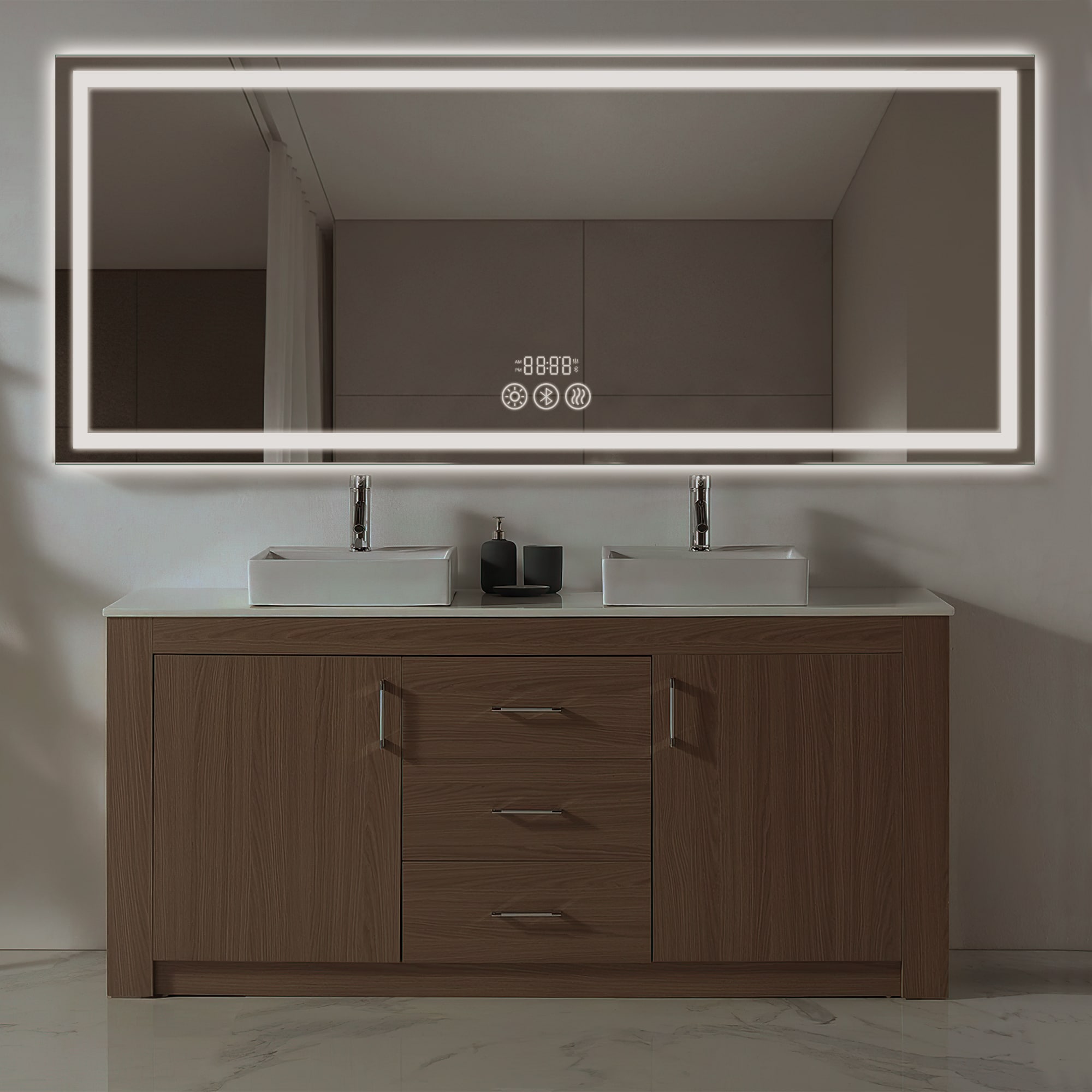 Dovelina LS-A-MR03013 35-Inches x 78-Inches Framed Frameless Rectangular Dimmable Lighted Fog Free Bathroom Vanity Mirror ( Clear )