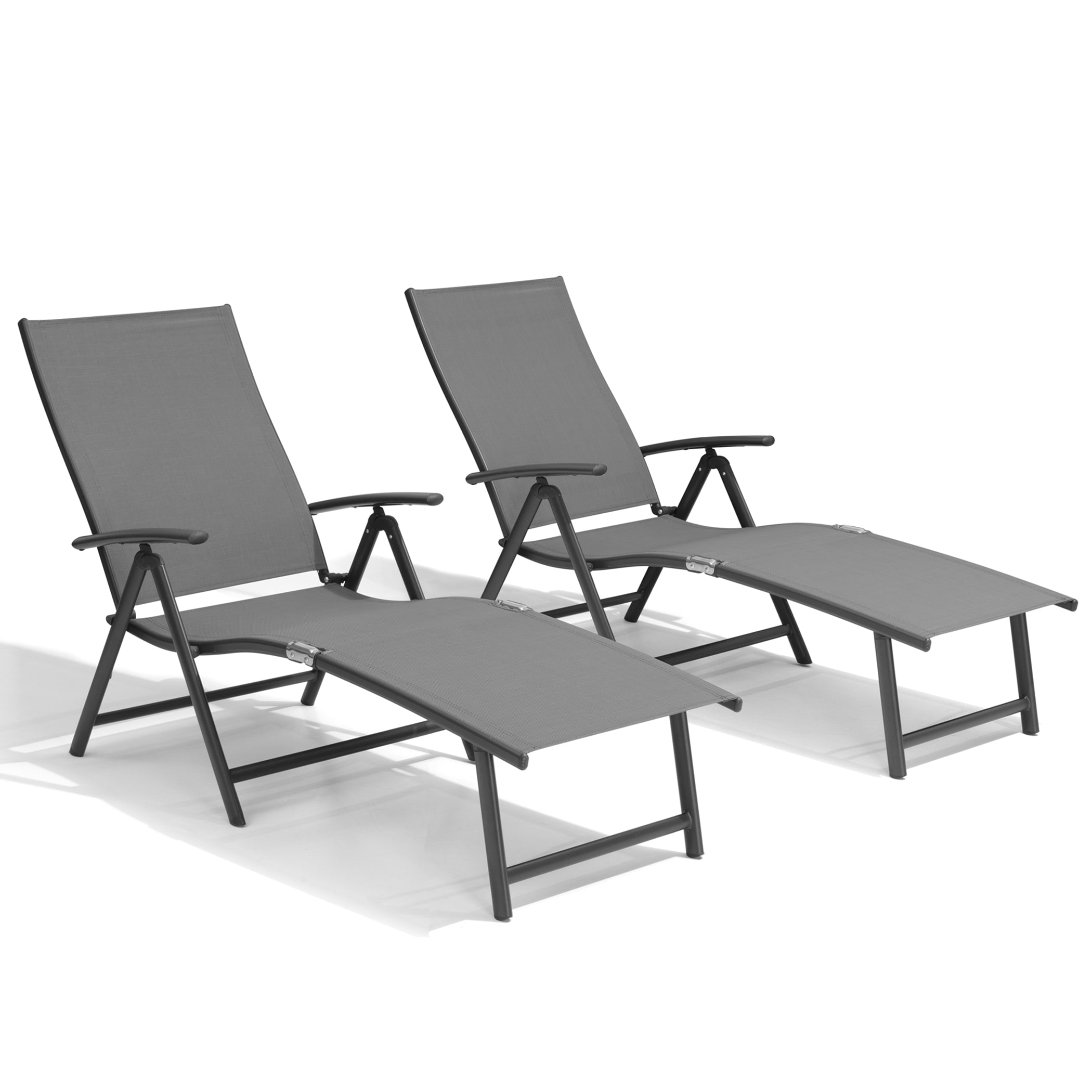 Crestlive Products CL-LG001GRY-2 Folding Patio Chaise Lounge Chair for Outside (2 PCS Gray) Set of 2 Brown Aluminum Frame Stationary Chaise Lounge Chair with Gray Textilene Mesh Seat
