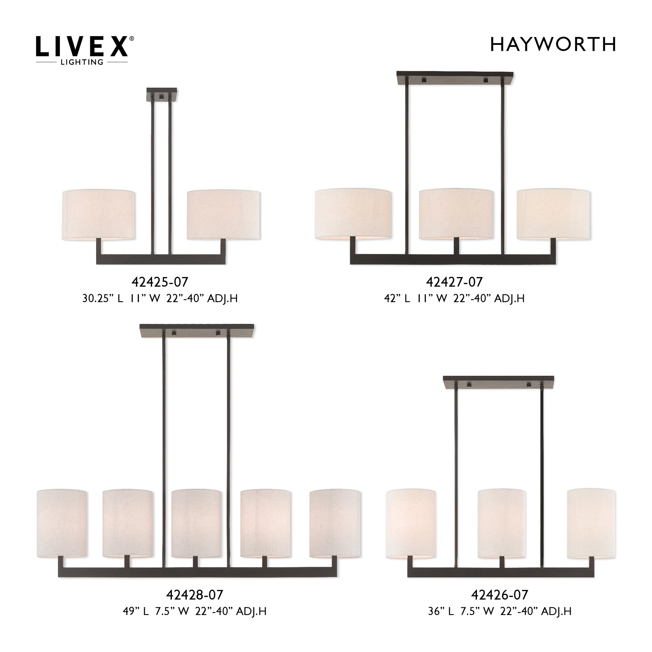 Hayworth Bronze 2-Light Linear Drum Chandelier with Oatmeal Shade