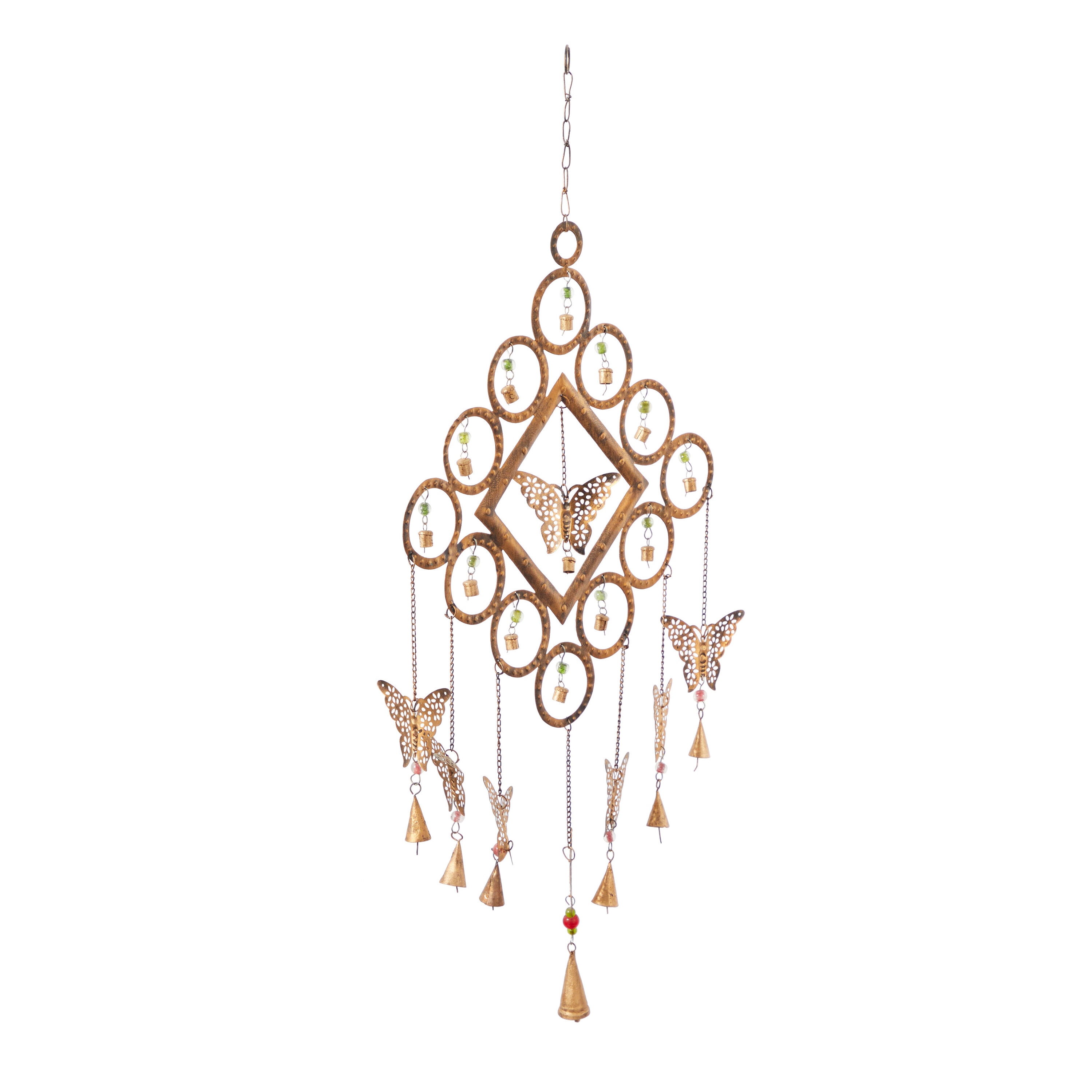 Brass Butterfly Wind Chime with Beads and Bells
