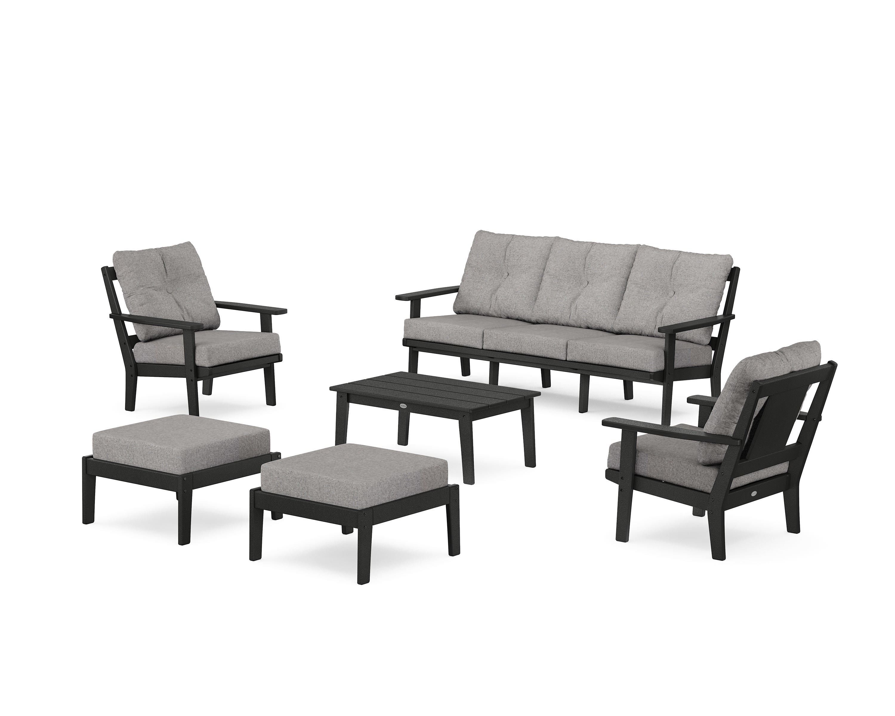 POLYWOOD PWS2147-2-BL145980 Prairie 6 -Piece Patio Sofa Conversation Set with Gray Cushions