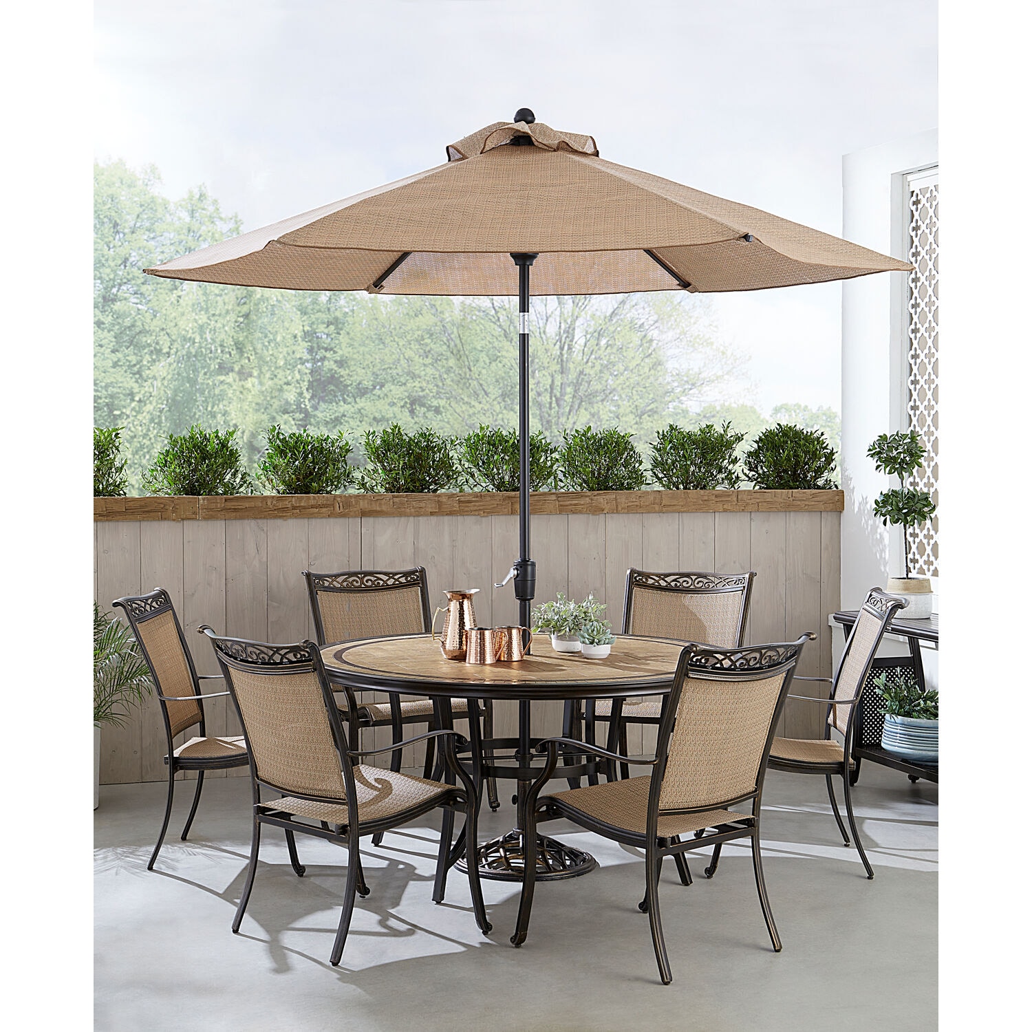 Hanover Fontana 7 Patio Dining Set Aluminum Round Table with 6 ...