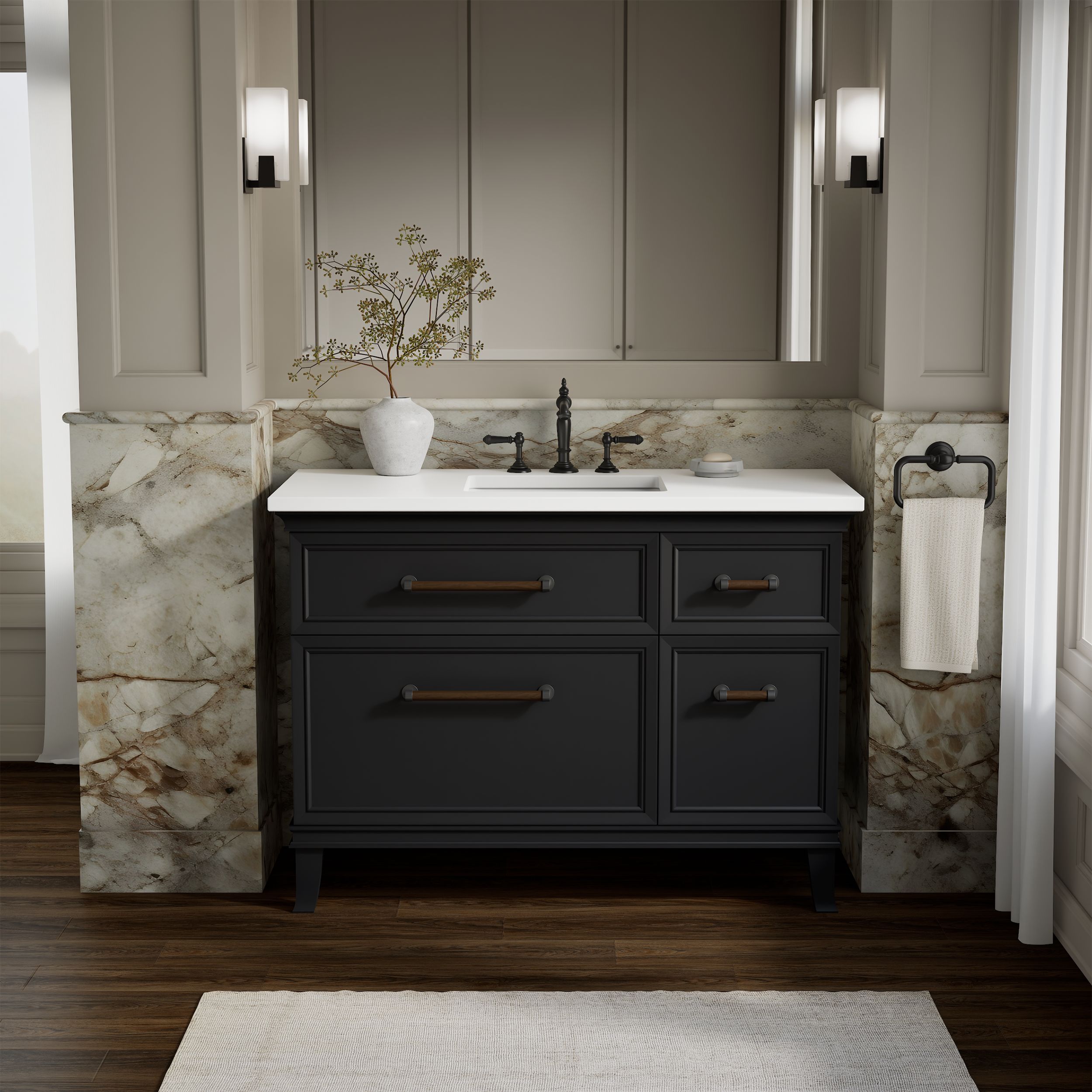 KOHLER - Artifacts 48-in Slate Grey Undermount Single Sink Bathroom Vanity with Miami White Quart...
