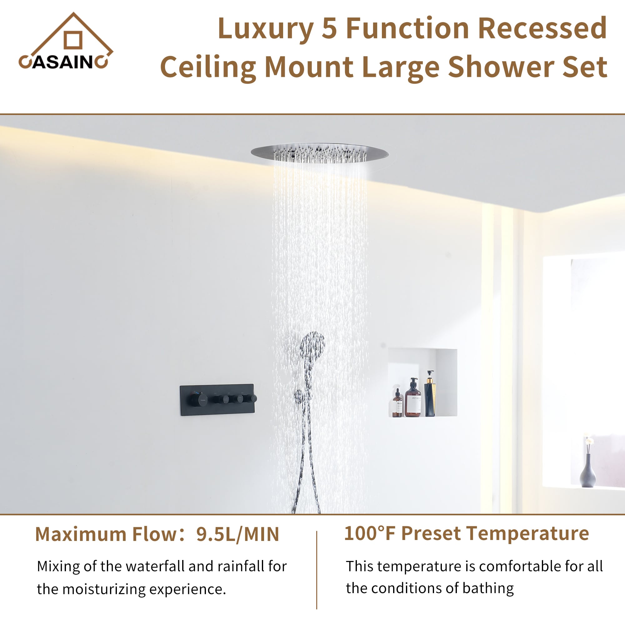 Matte Black Stainless Steel Rain and Pulse Shower System