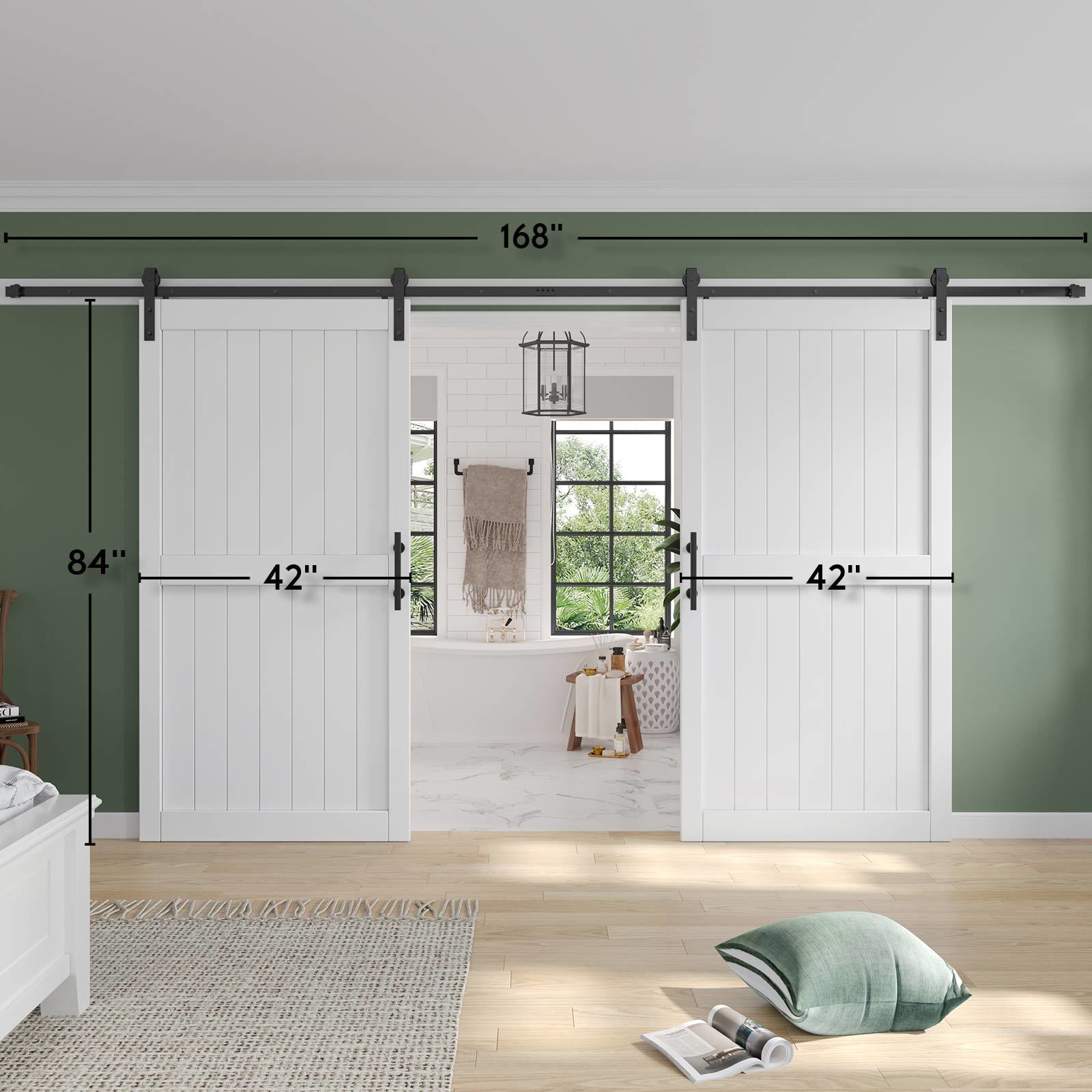Fredbeck 84-in x 84-in H-Frame White Sliding Barn Door Solid MDF Core ...