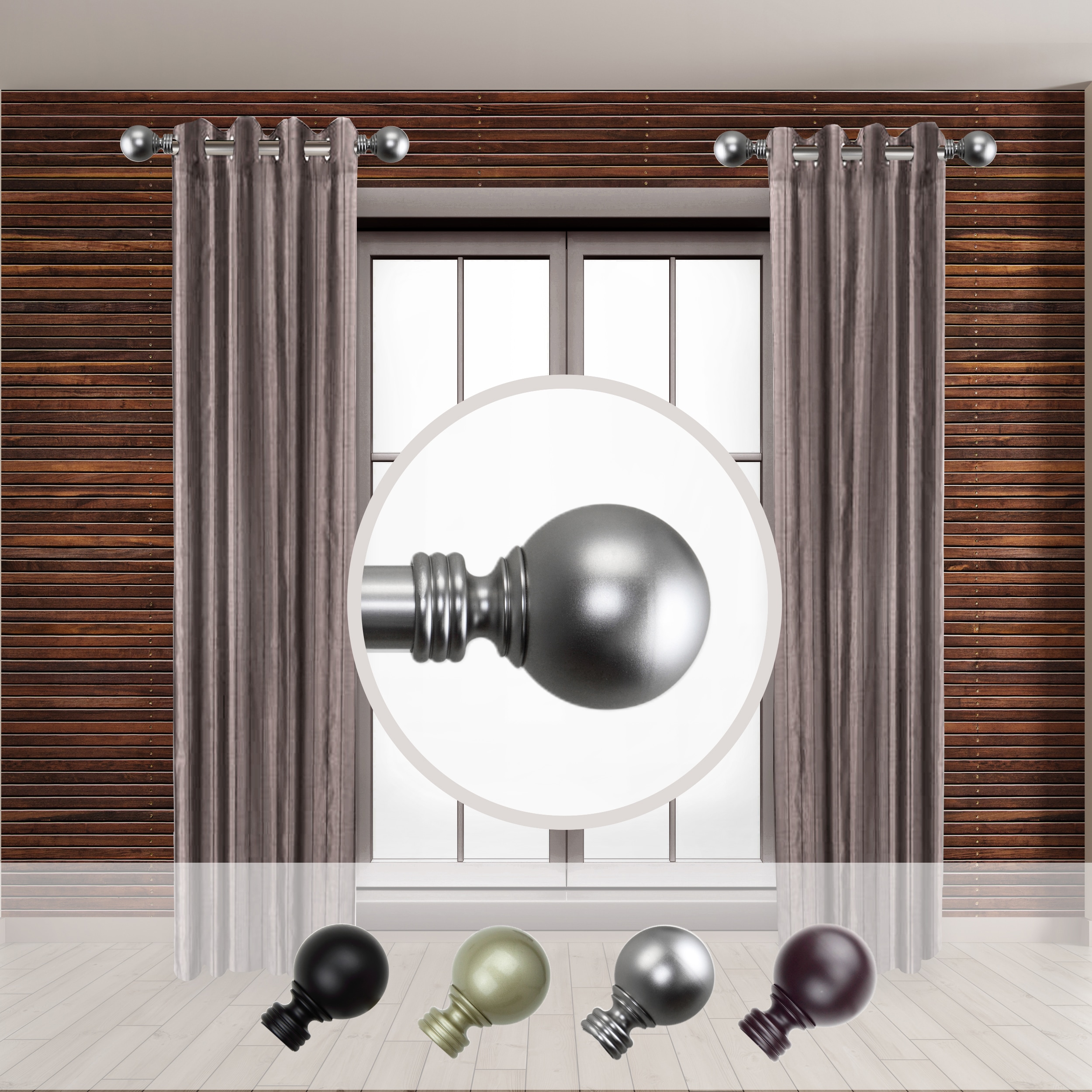 Hart & Harlow LO-SIDE100-01-5 Alaia 1-in 12-in to 20-in Satin Nickel Steel Side curtain rod with Finials