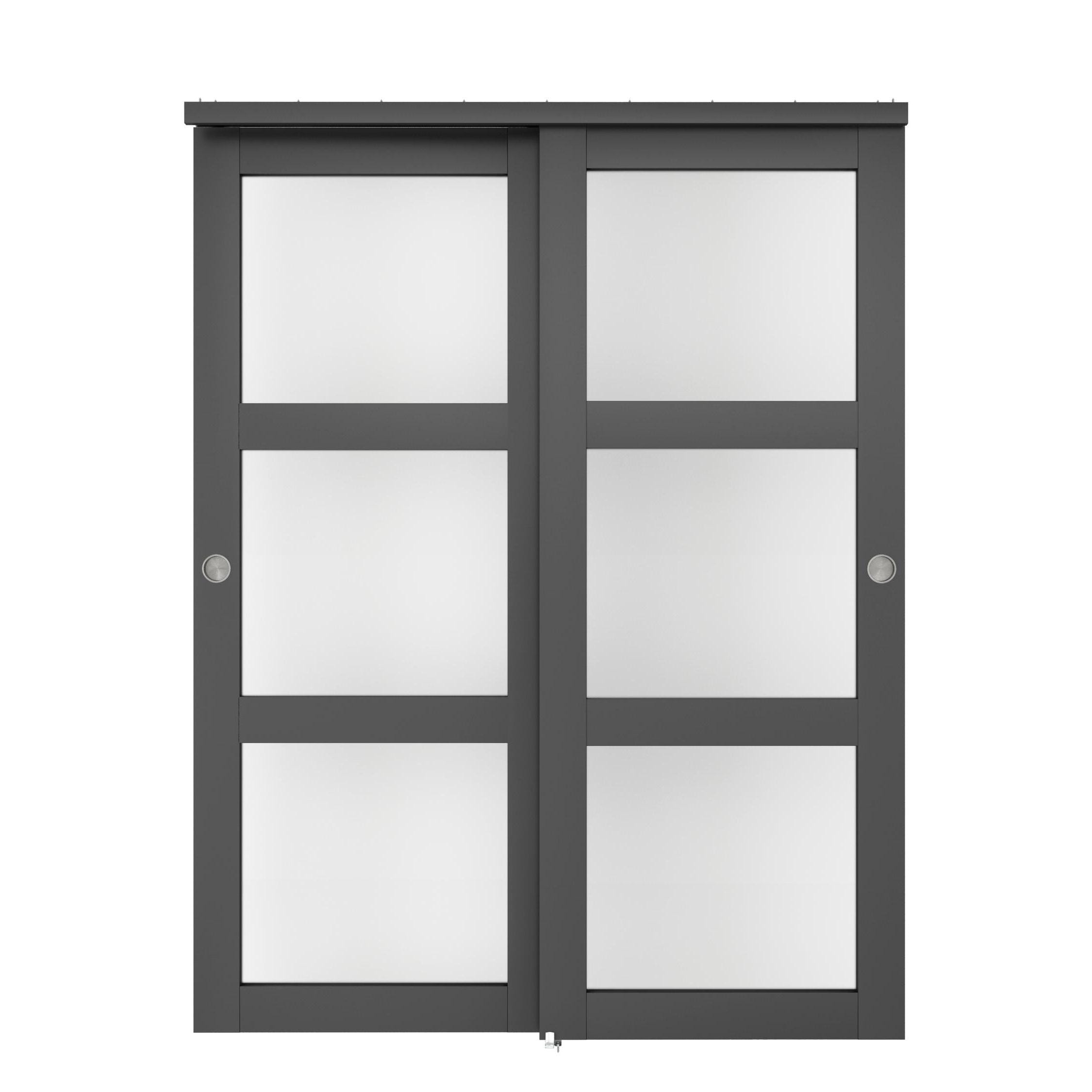 CALHOME GC03-3L-72-F-BLACK 72-in x 80-in Black Frosted glass Glass Solid core Double Barn Door (Hardware Included)