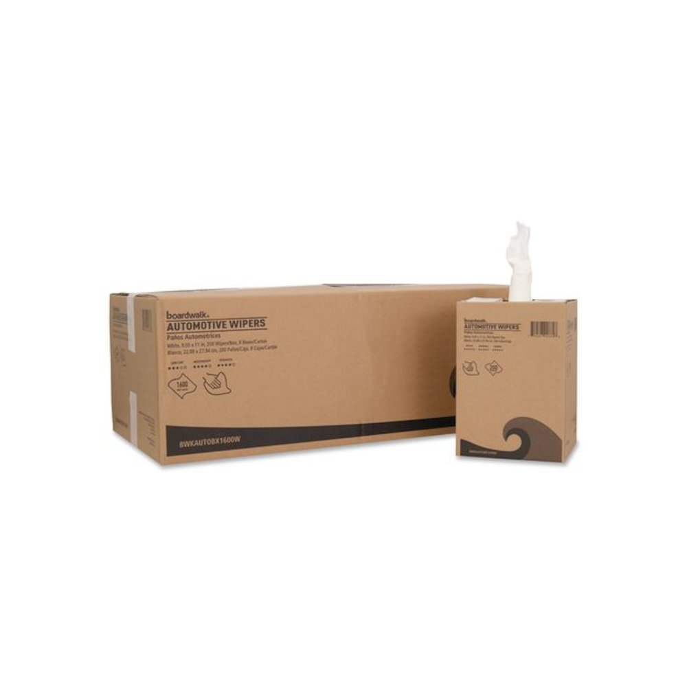 Boardwalk Automotive Shop Towels 10.63 x 20.47 Unscented White 200/Box 8 Boxes/Carton