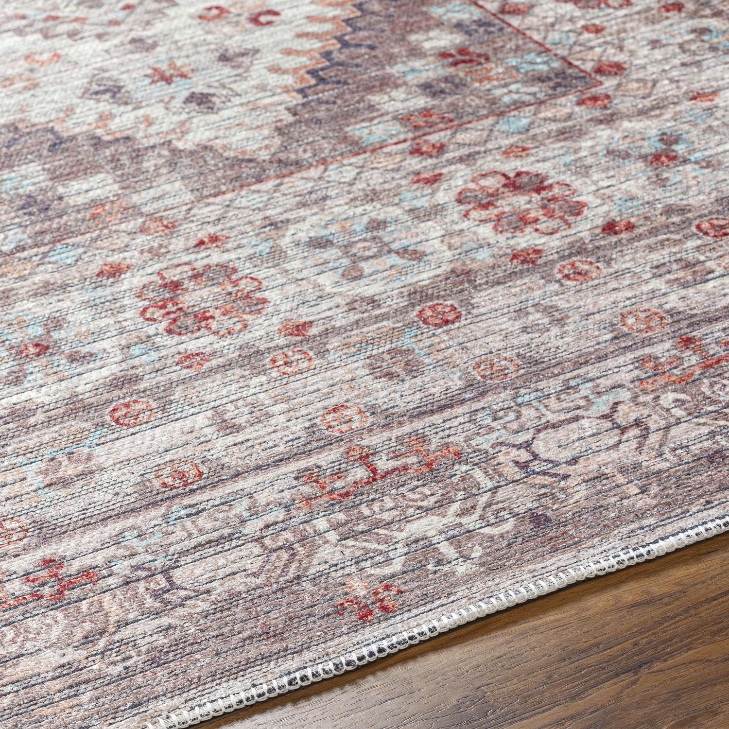 Elegant Medallion Red Chenille 6'3" x 9' Washable Area Rug