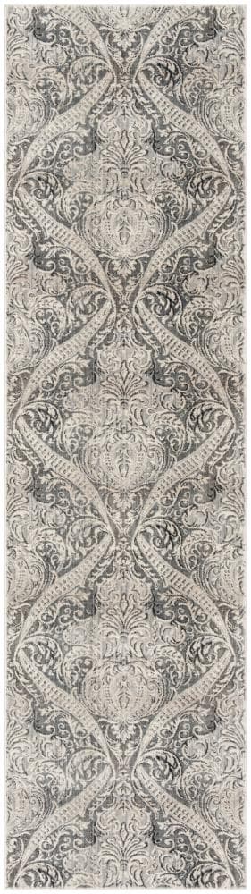 Vintage Persian Gray and Charcoal Polyester Runner Rug