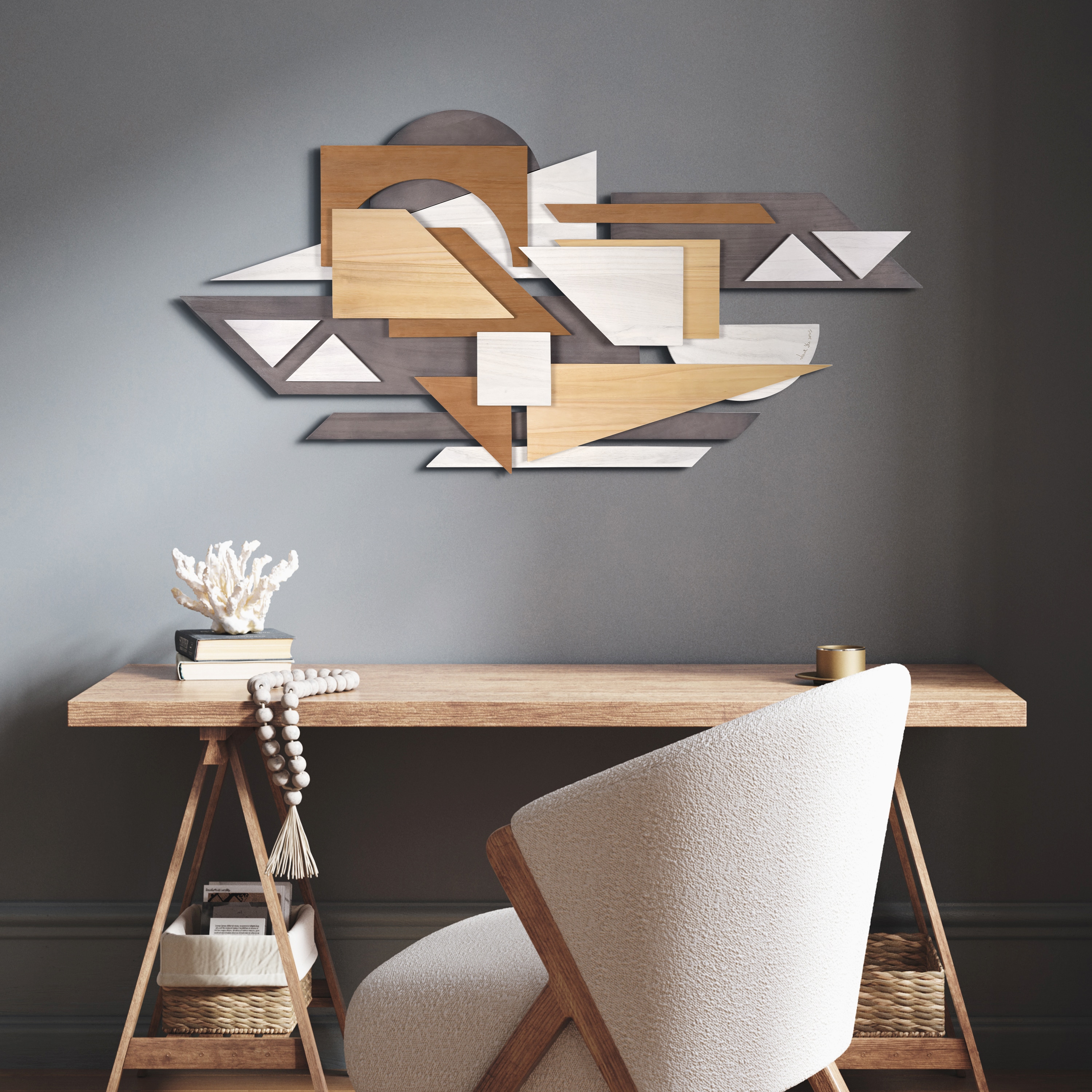 Moonlit Mist I 48" x 24" Multicolor Solid Wood Abstract Wall Art
