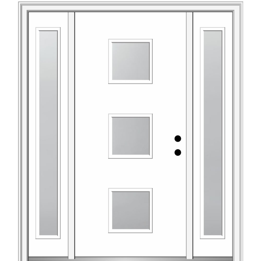 MMI DOOR ZZ350167L 64-in x 80-in x 6-9/16-in Fiberglass Pulse lite Left-hand inswing Brilliant White Painted Prehung Front Door with Sidelights with Brickmould Insulating core