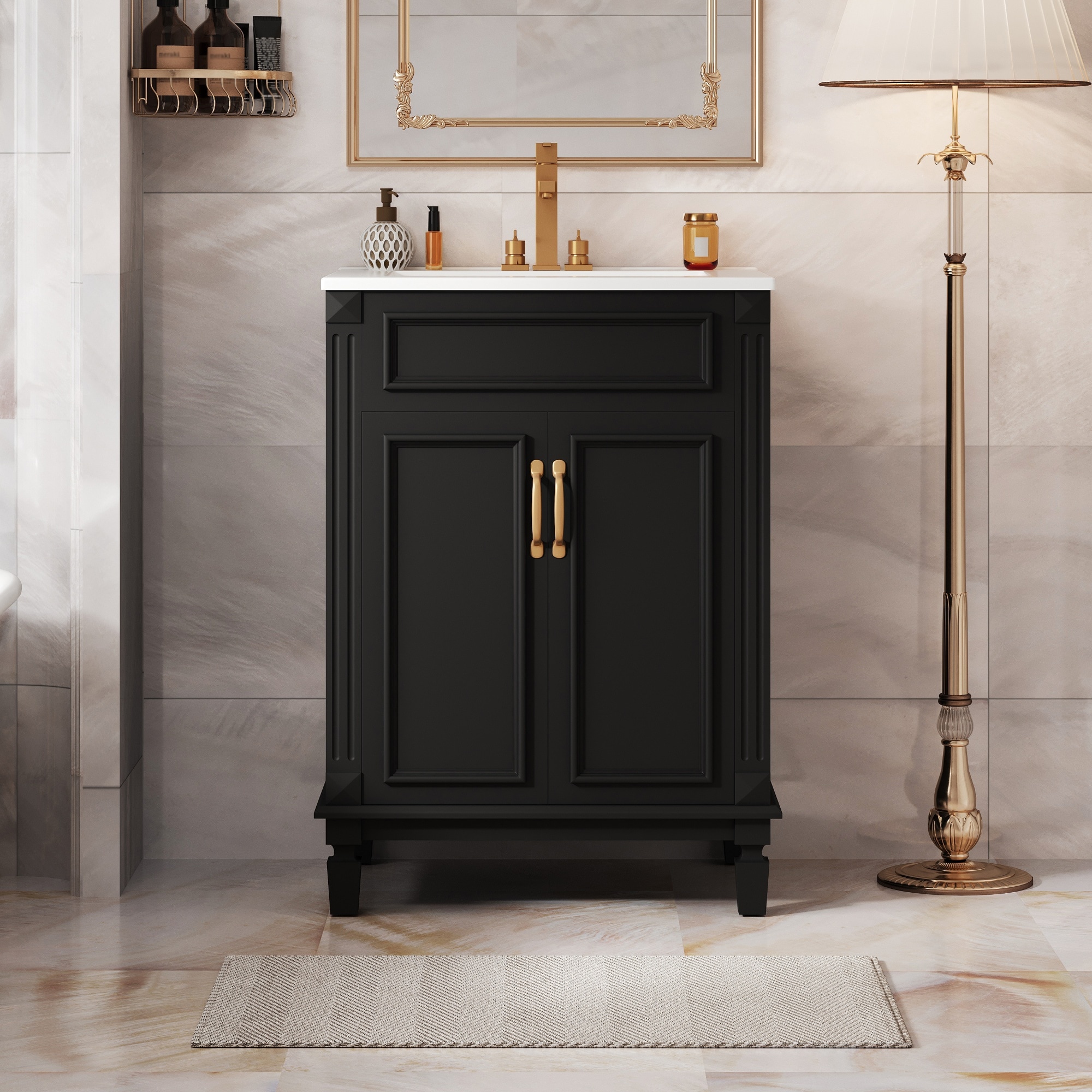 Forclover Bathroom Vanity 24-in Black Undermount Single Sink Bathroom Vanity with White Ceramic Top