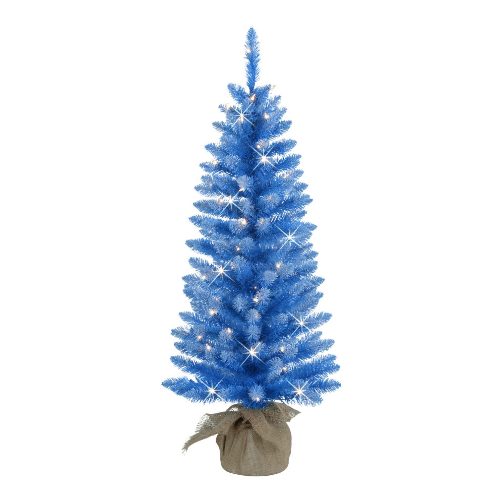 Puleo International ST9612A-40C07-BL 4-ft Fir Pre-lit Blue Artificial Christmas Tree with Clear Incandescent Lights