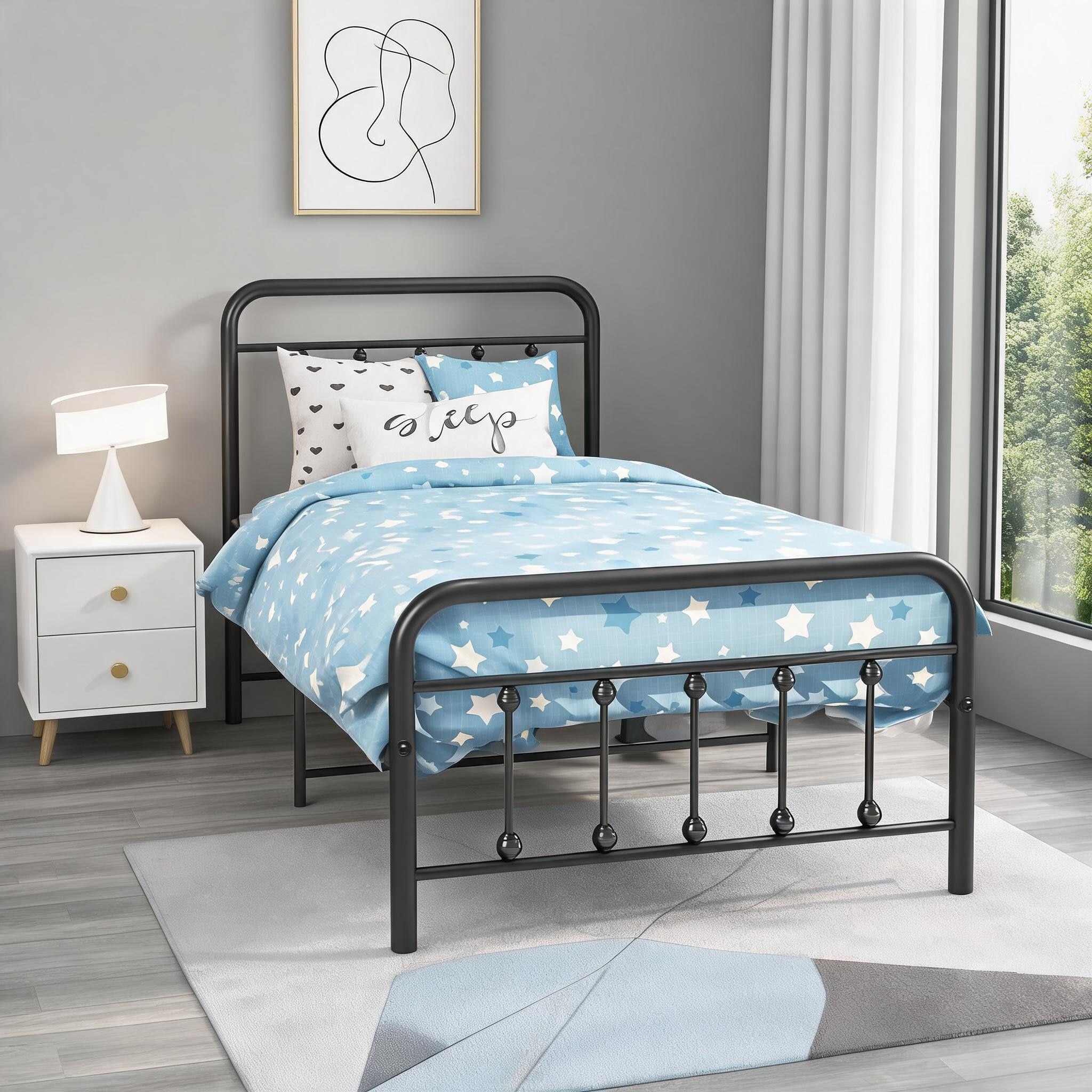 Naturefalls Matte Black Metal Platform Bed Frame with Under-Bed Storage ...