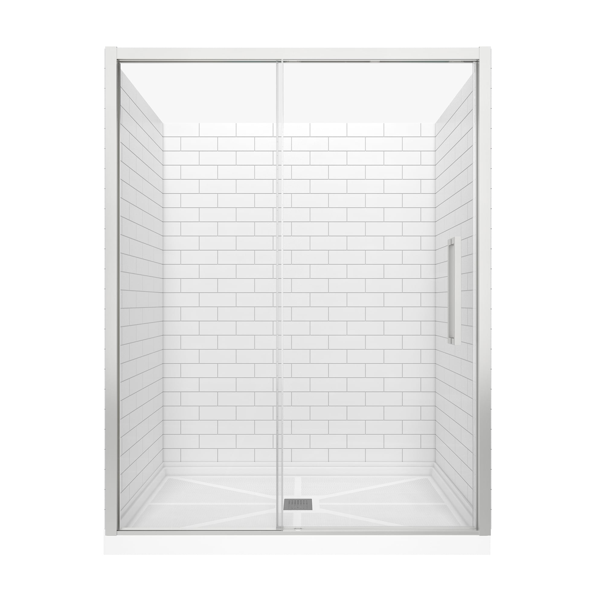 CASAINC CABR1302BN26C15 3 -Piece 36-in W x 60-in L x 80-in H Rectangle One-piece shower kit ( Base, Wall, Door Drain and Brushed nickel
