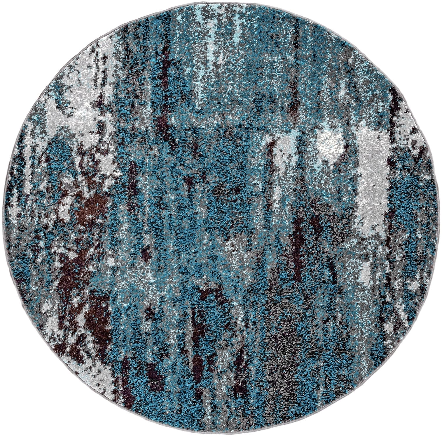 Haydee Blue and Gray Abstract Round Synthetic Area Rug, 5'0"