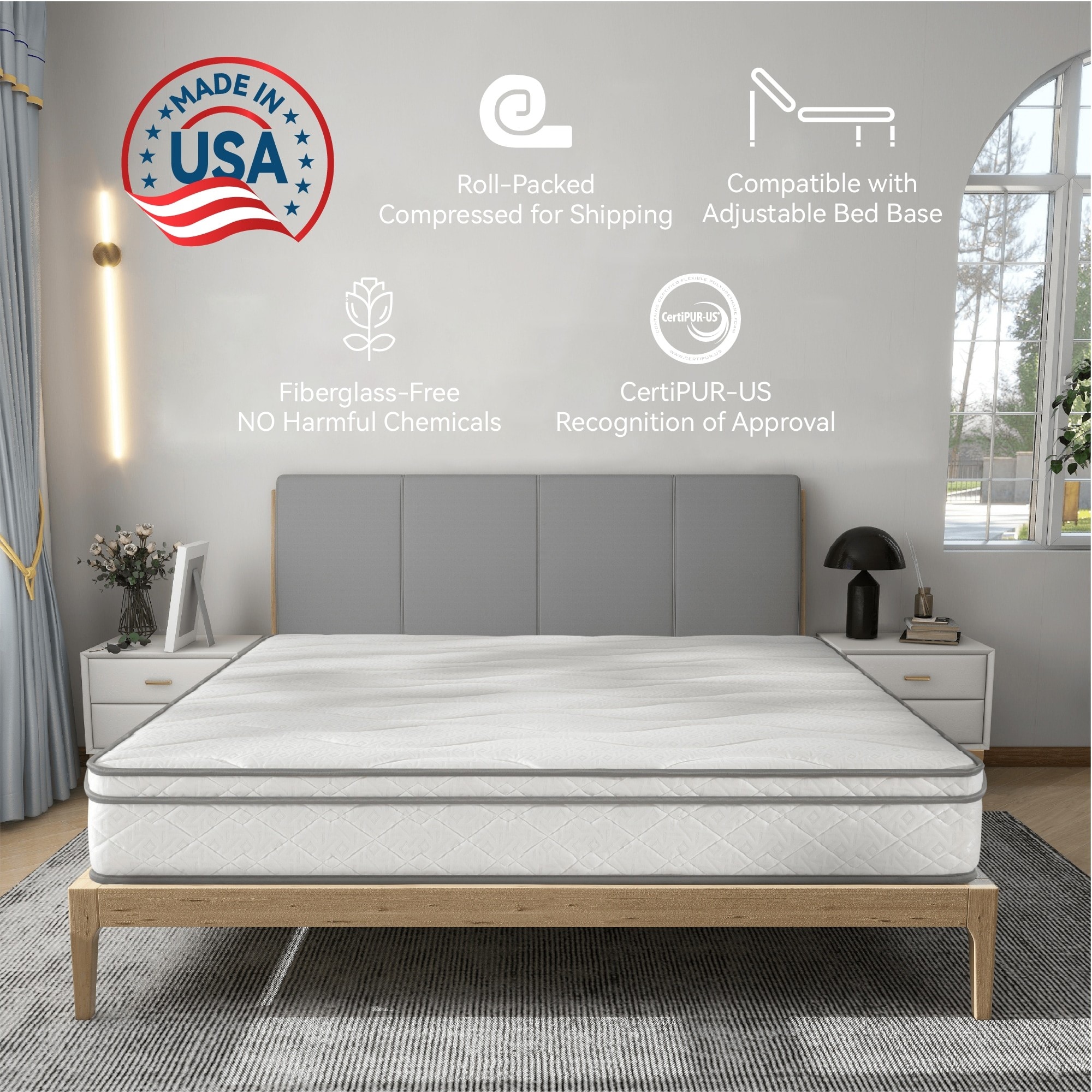 Tinyhomie - Full Size Mattress12 Inch Hybrid Mattress in a Box with Gel Memory FoamIndividually W...