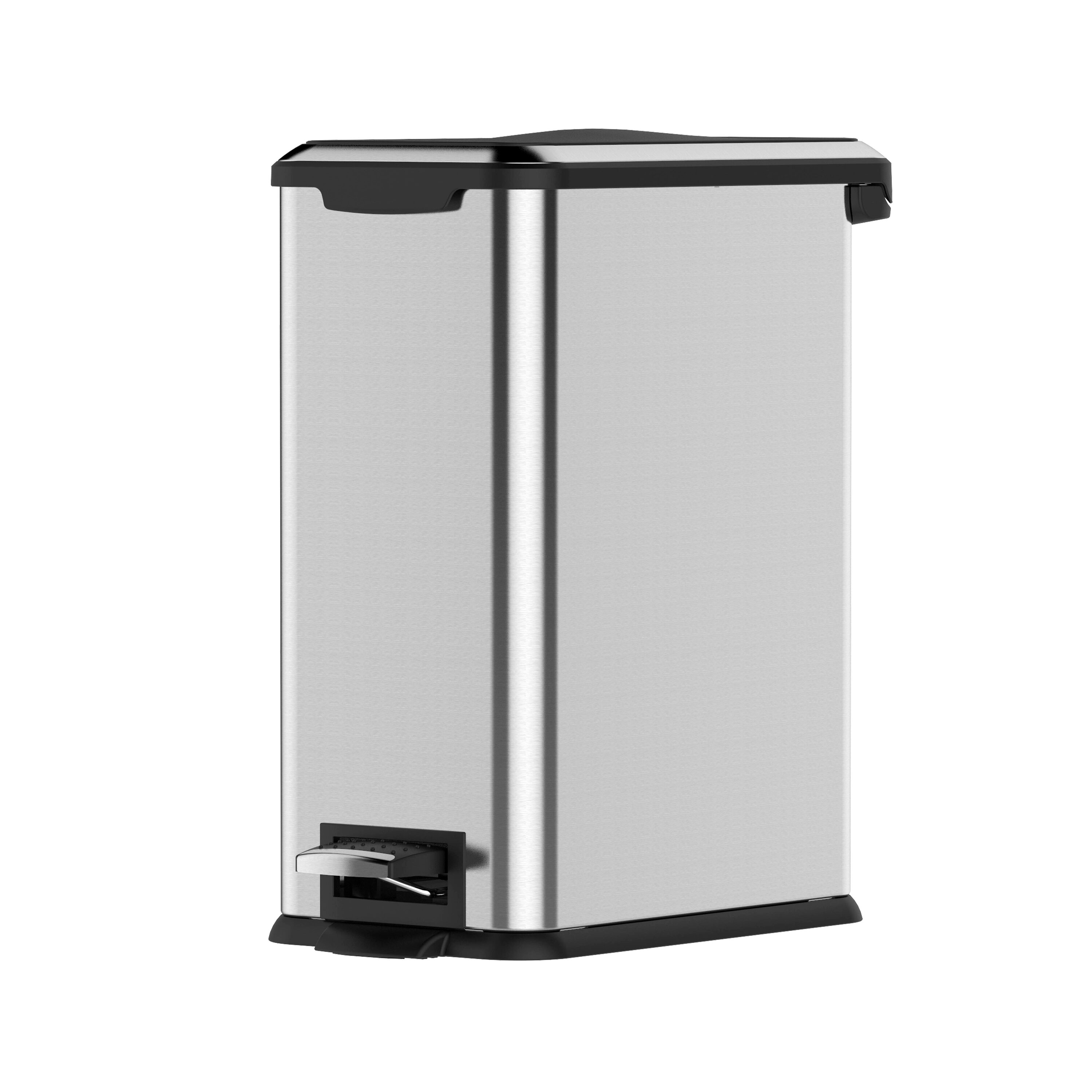 POLISHED STAINLESS STEEL SILVER WASTEBASKET TRASH CAN 10 TALL 8.5 WIDE -  NICE! - mundoestudiante