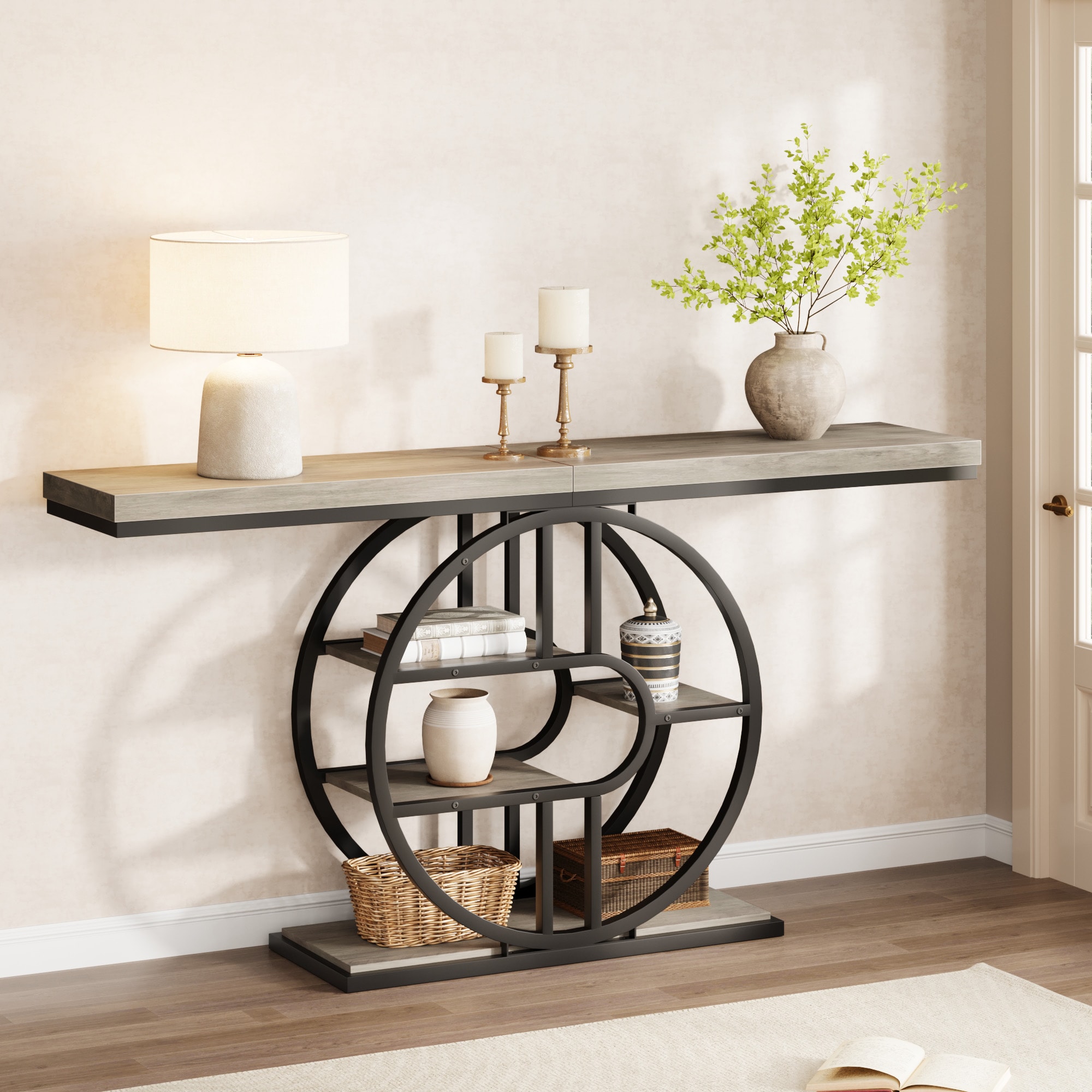 Garvee Industrial 55 Inch Console Table-5-Tier Narrow Entryway or ...