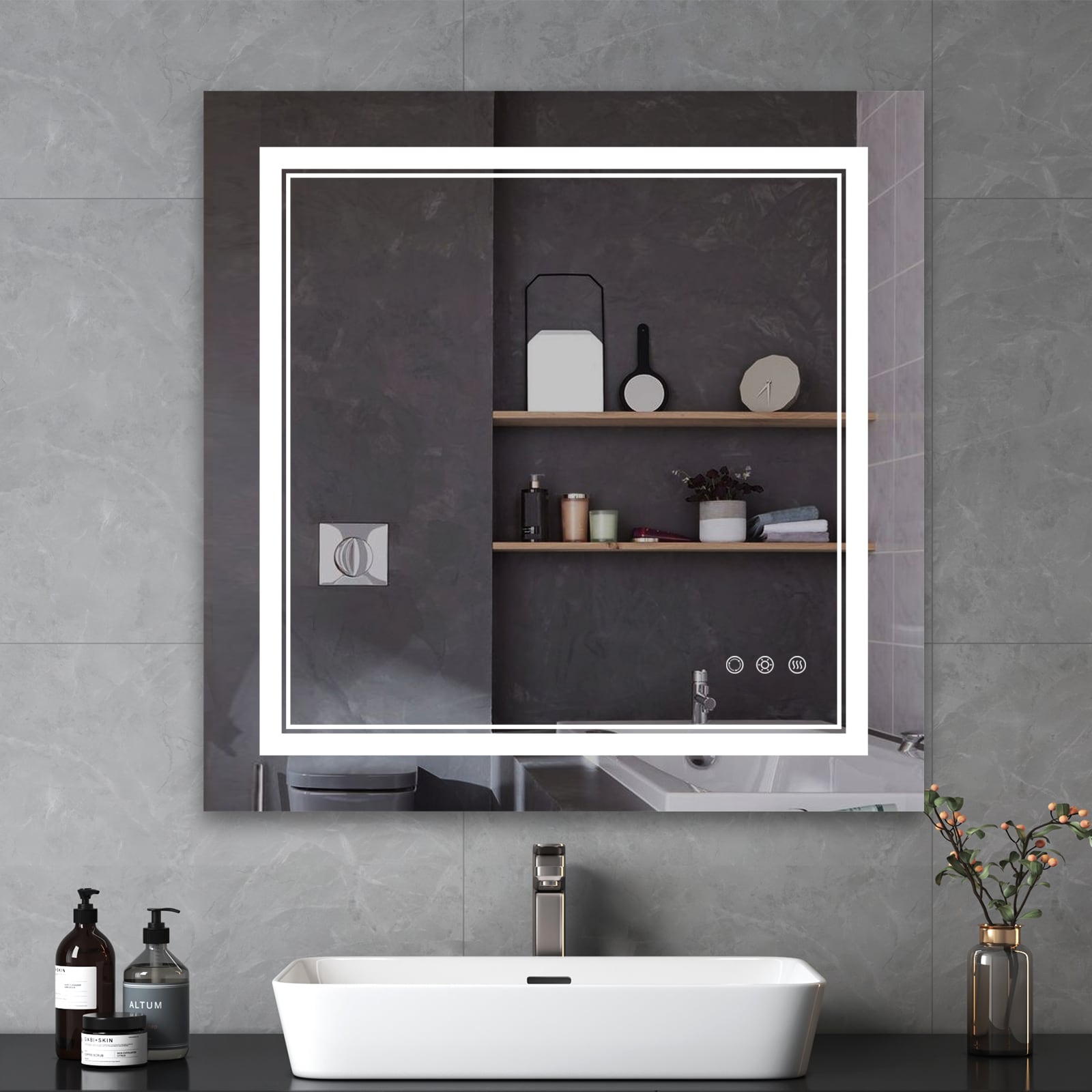Maxax MXML01-77 VM 30-in x 30-in Polished Frameless Square Dimmable LED Lighted Fog Free Bathroom Vanity Mirror ( Matte Chrome )