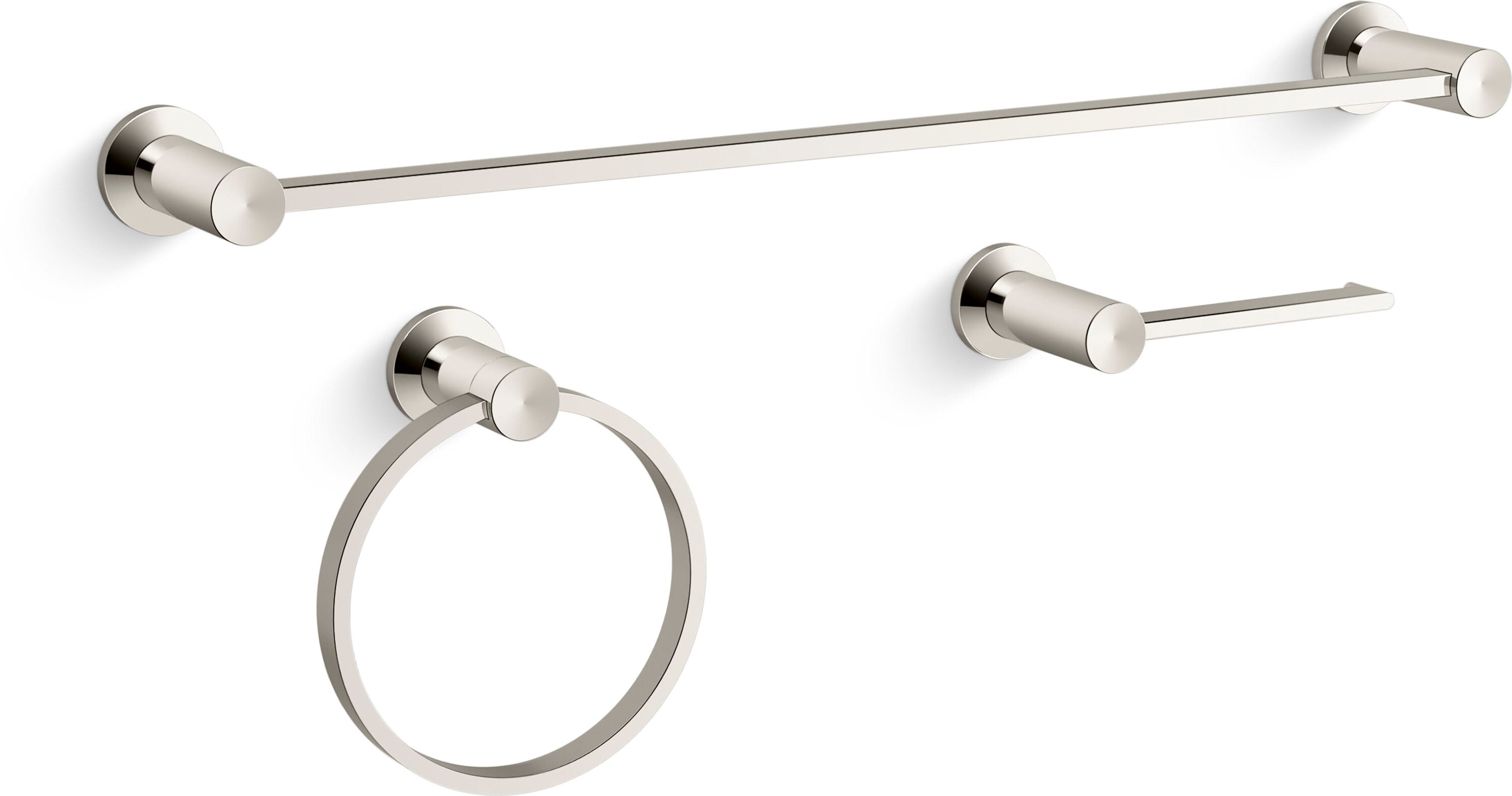 KOHLER REC34793-SN 3 -Piece Premise Vibrant Polished Nickel Decorative Bathroom Hardware Set Towel Bar, Toilet Paper Holder, Towel Ring Included