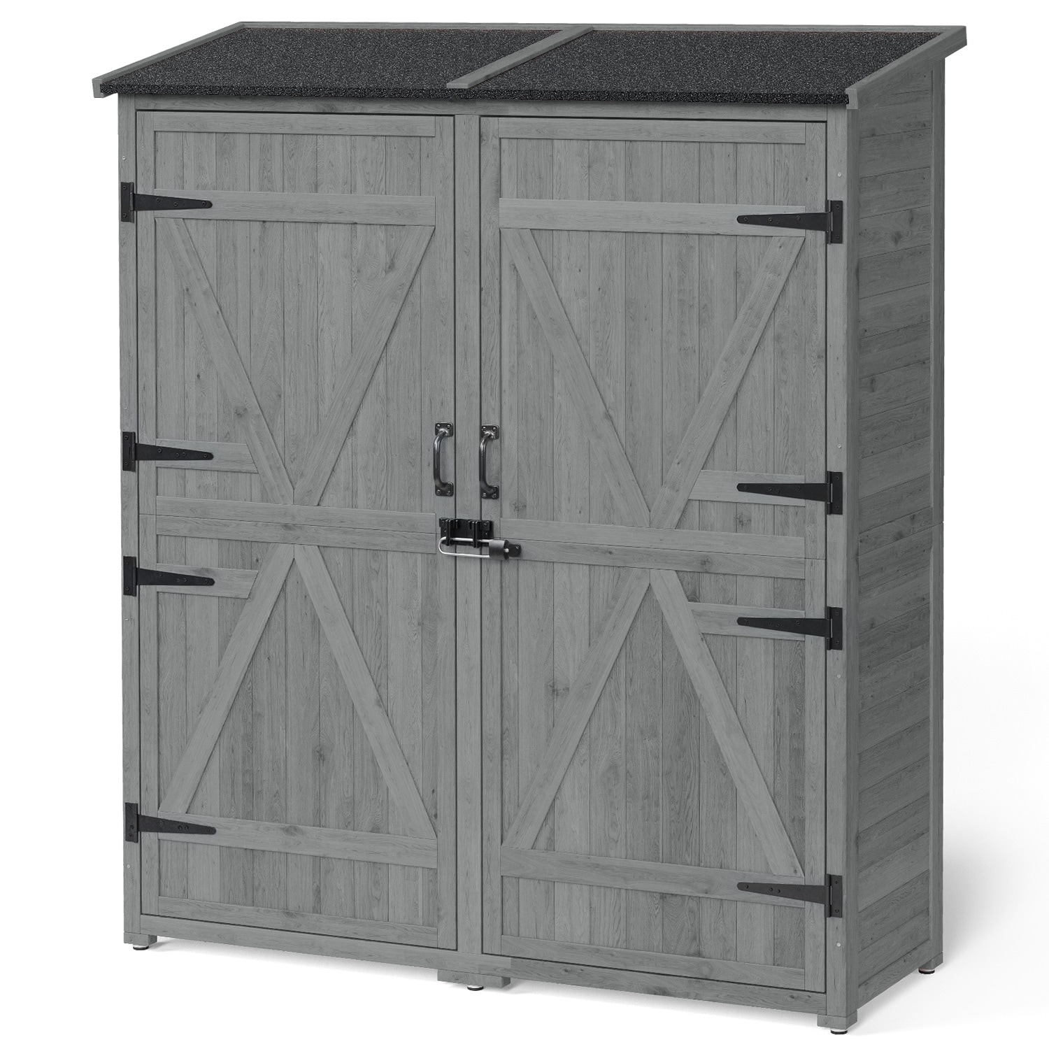 Lofka 4.4 ft  x 1.5 ft Outdoor Storage Cabinet with Waterproof Roof Double Lockable Doors 2 Removable Shelves Large Wooden Garden Storage Shed for Patio Backyard Lawn Gray
