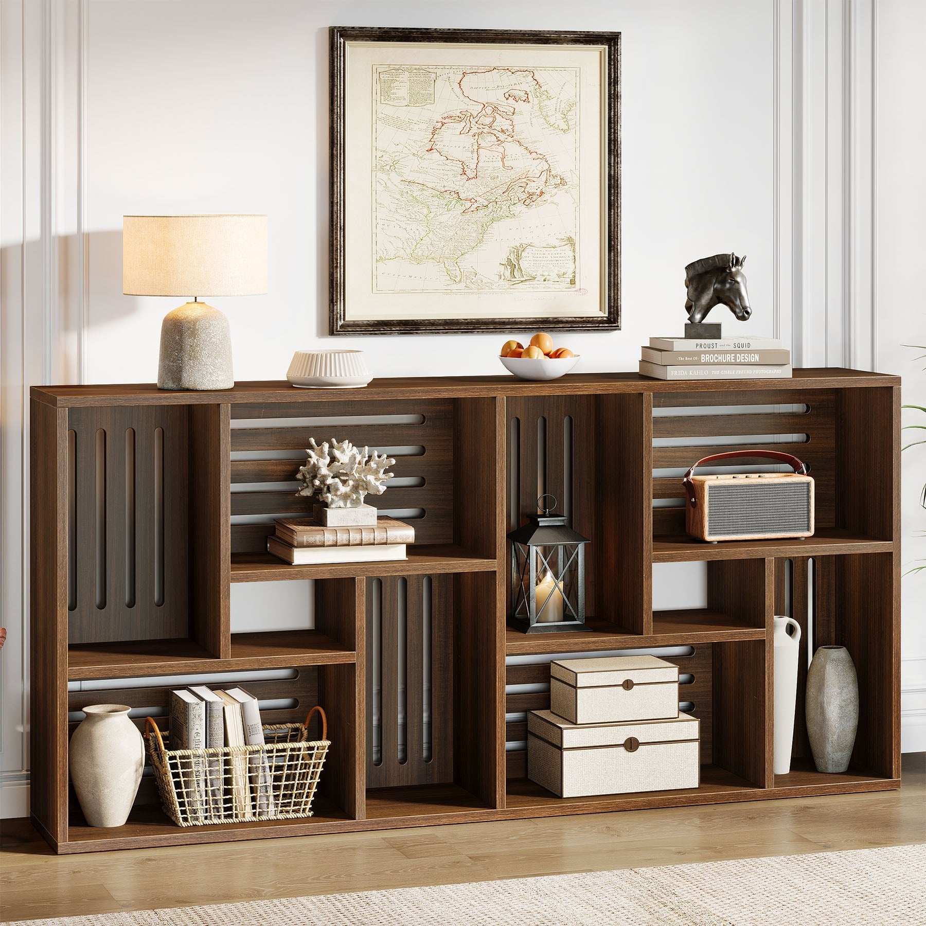 Slickblue Wooden Console Table with Open Storage Compartments and Space ...