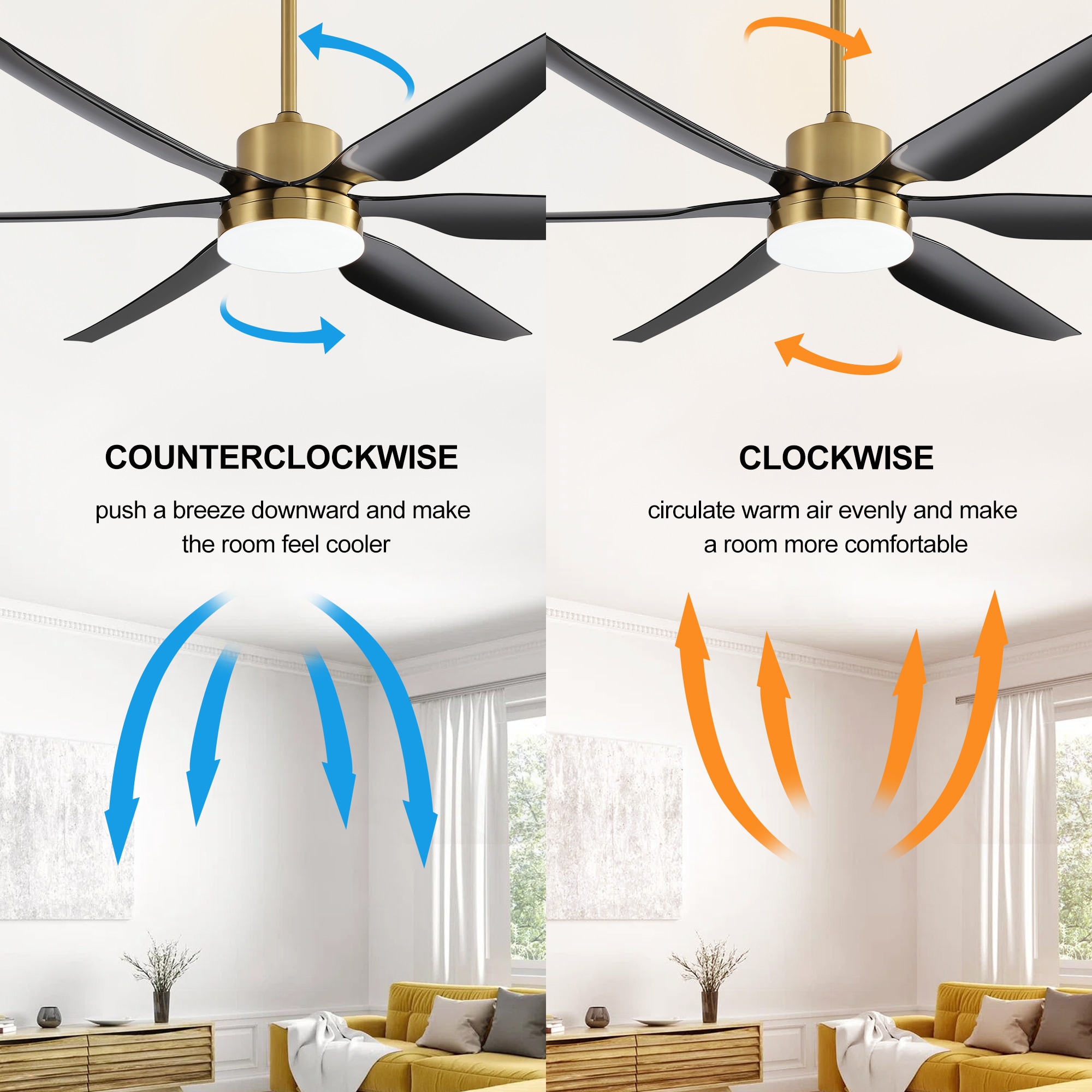 Breezary 66-in Gold Color-changing Indoor Chandelier Ceiling Fan 