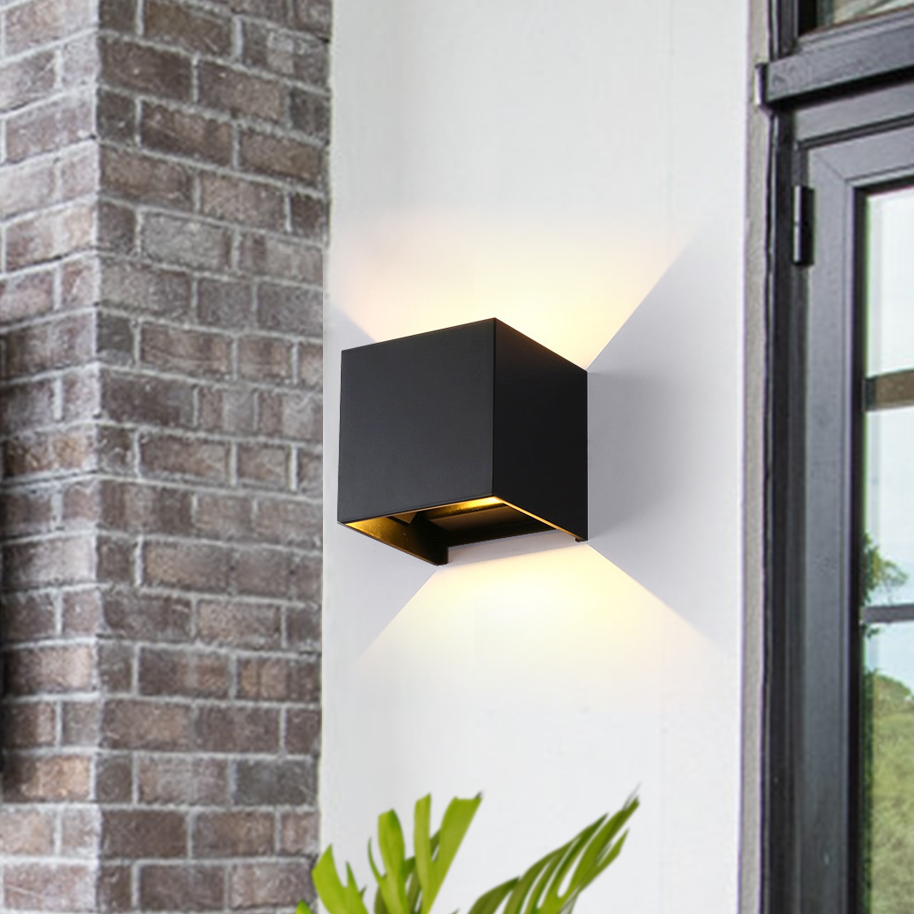 Black Aluminum Cube Dimmable Outdoor Wall Light, 2 Pack
