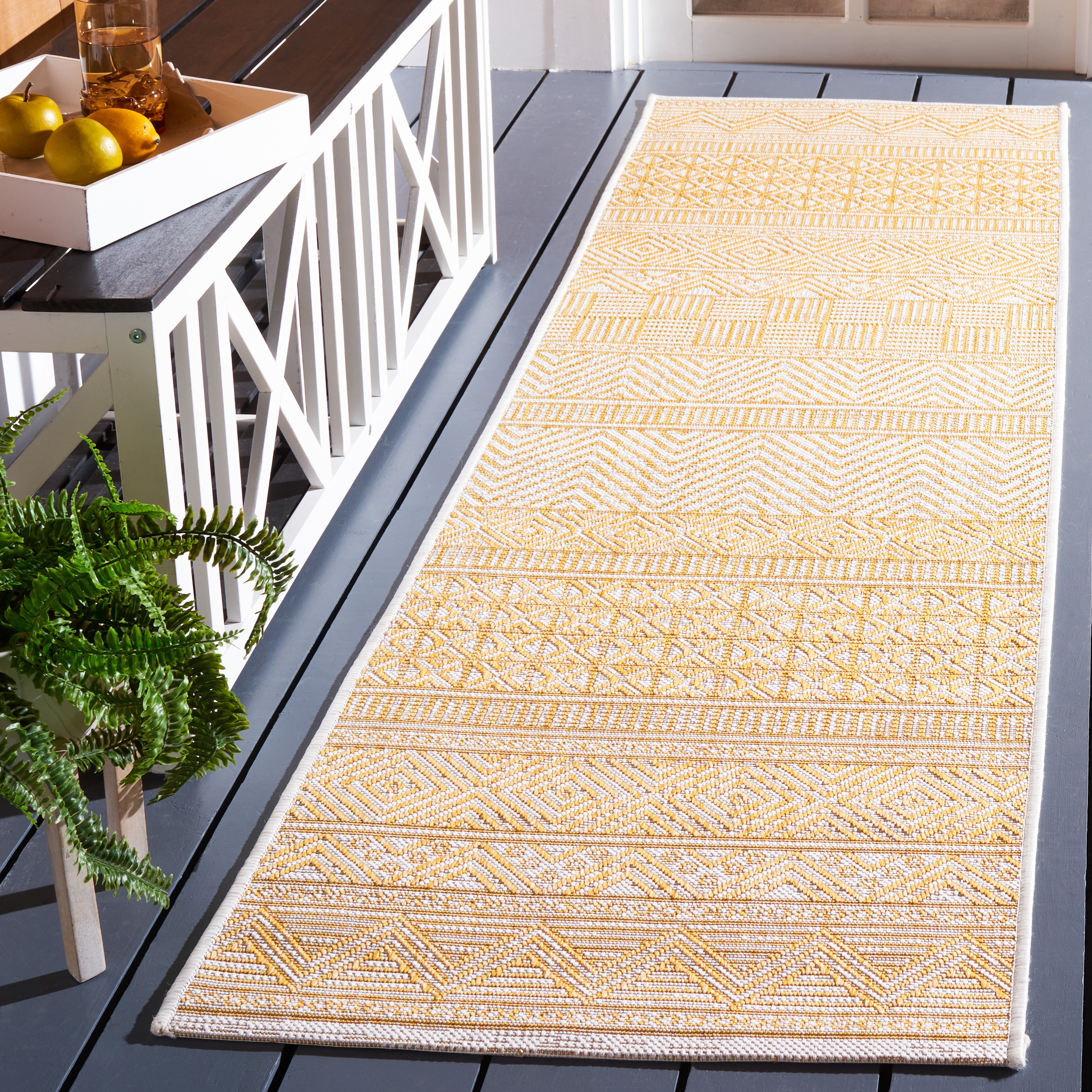 Safavieh CY8196-56012-28 Courtyard 2 x 8 (ft) Loomed Synthetic Beige/Gold Rectangular Indoor/Outdoor Geometric Southwestern Runner rug