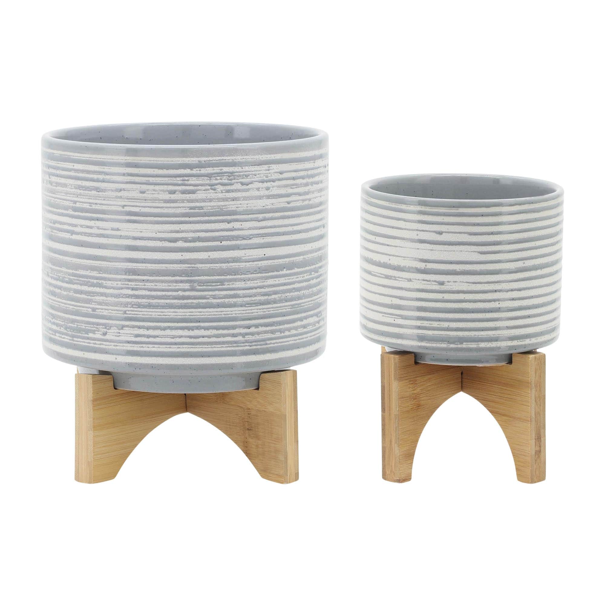 Miki Shinly JJ-6806-24SH Round 7.75-in W Medium Gray Ceramic Indoor/Outdoor Planter