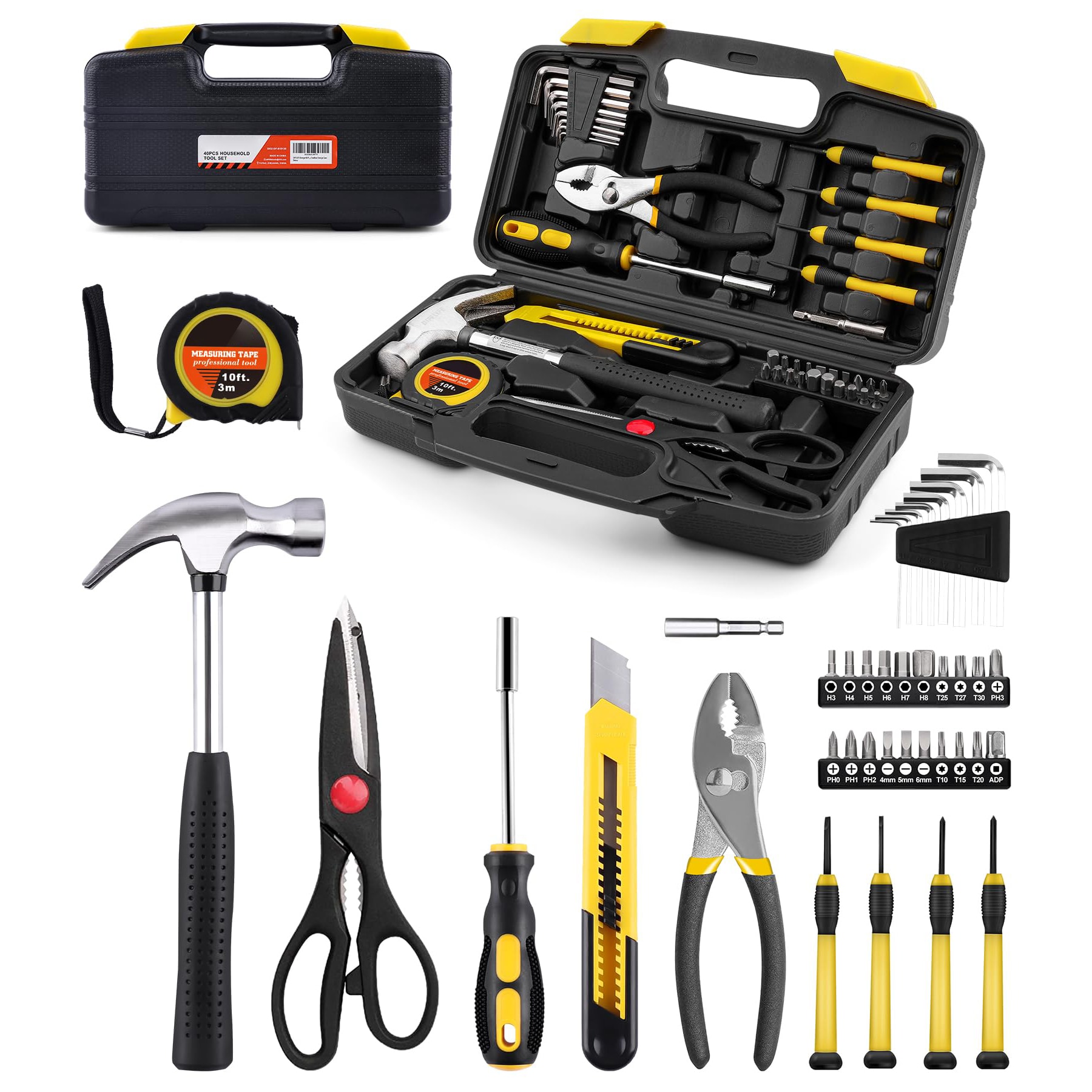 Afoxsos 40 Piece Tool Set General Household Hand Tool Kit with Plastic Toolbox Storage Case for Home Repair and Maintenance Projects #LAF1225T05