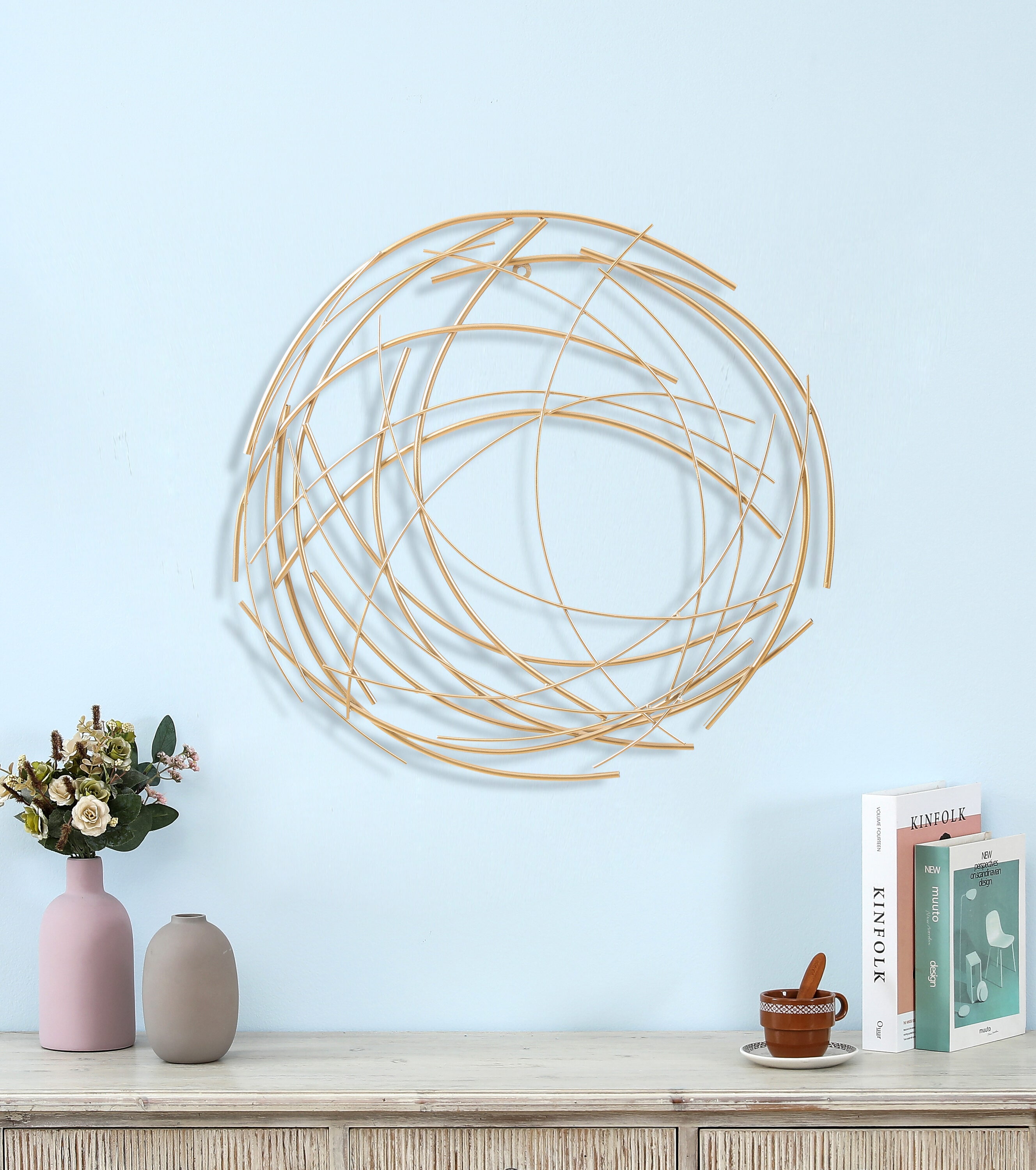 LuxenHome Gold Finish Iron Circular Wall Sculpture