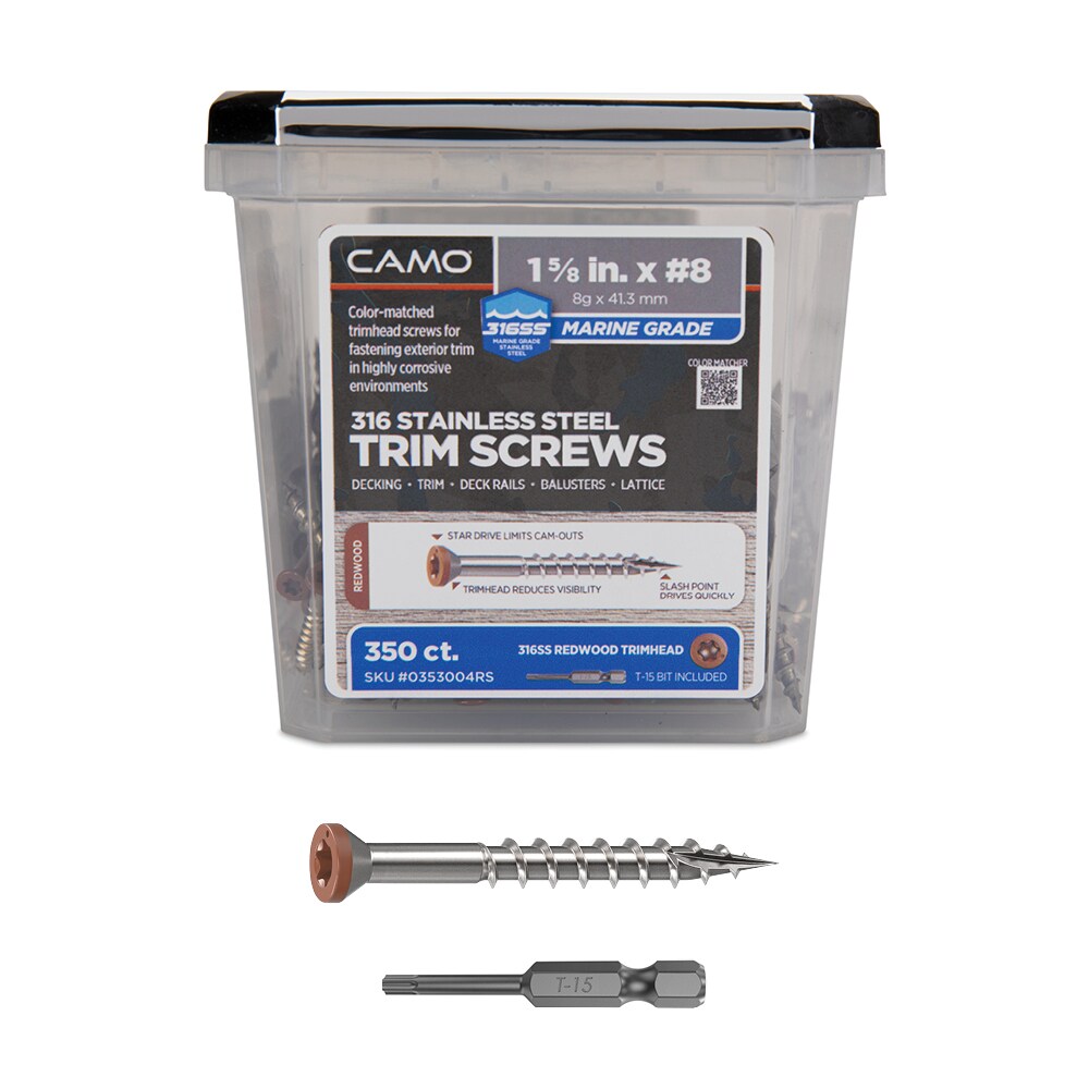 CAMO 0353004RS Redwood #8 x 1-5/8-in Stainless steel Exterior Trim screws ( 350 -Per Box )
