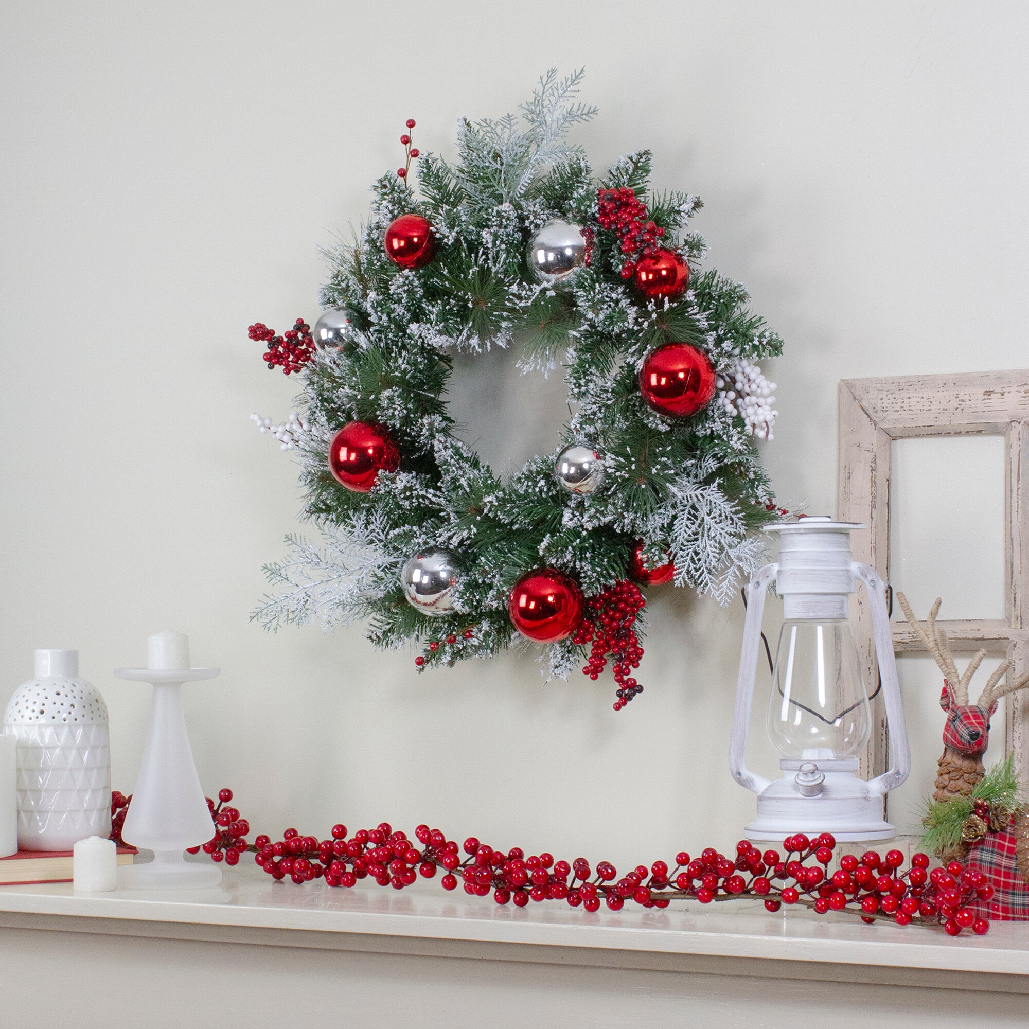 Northlight 24-in Flocked Indoor Green Pine Artificial Christmas Wreath ...