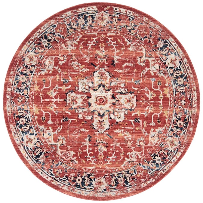 Distressed Overdyed Vintage Area Rug, Small Round Red Rug
