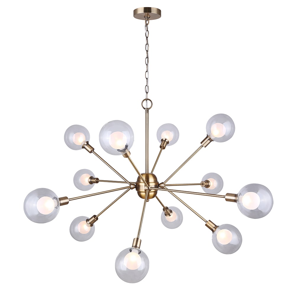 Gold Sputnik 12-Light Chandelier with Double Glass Shades
