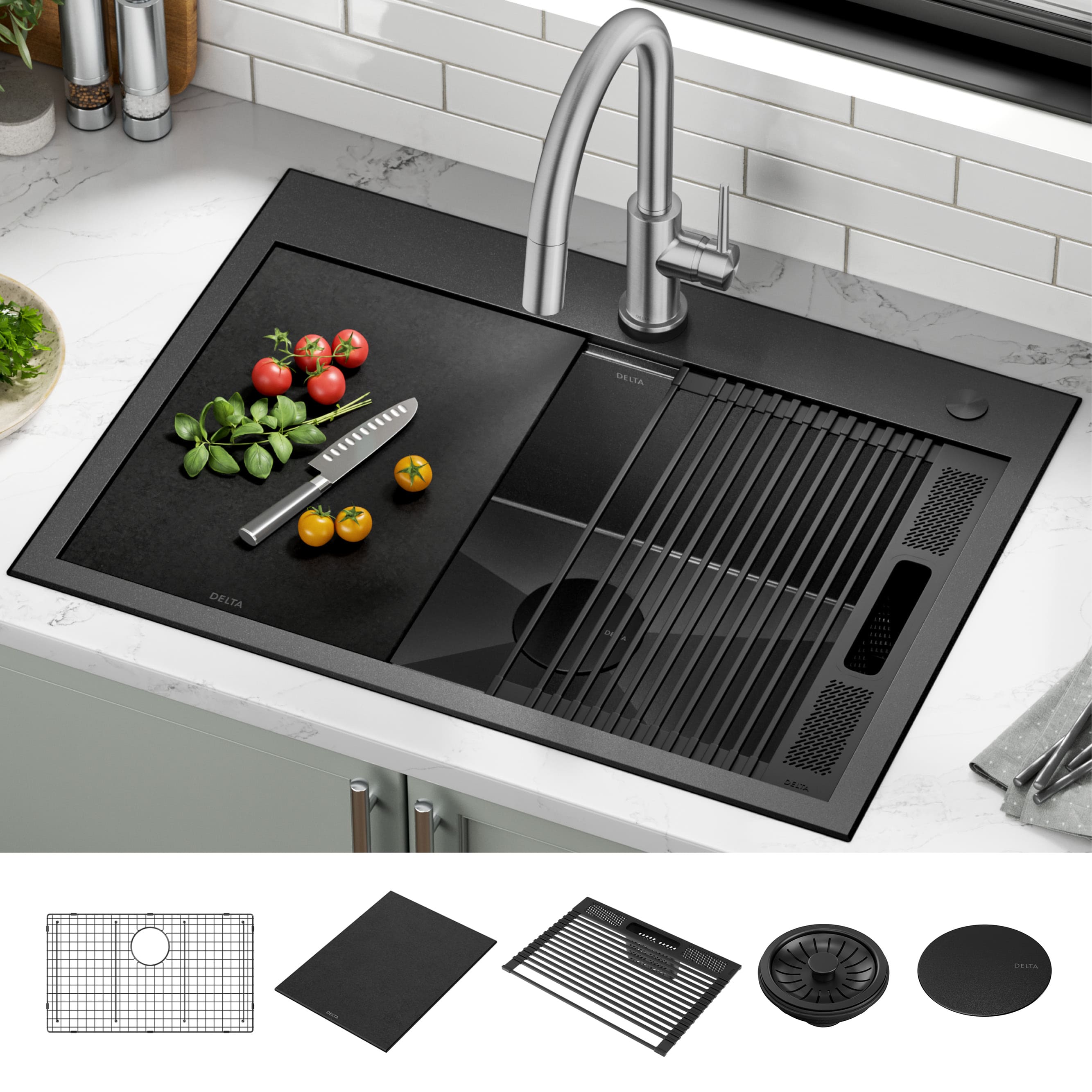Delta 95A9031-T30S-GS Rivet Drop-in 30-in x 22-in Stainless steel Single bowl 16 -Gauge Workstation Kitchen Sink