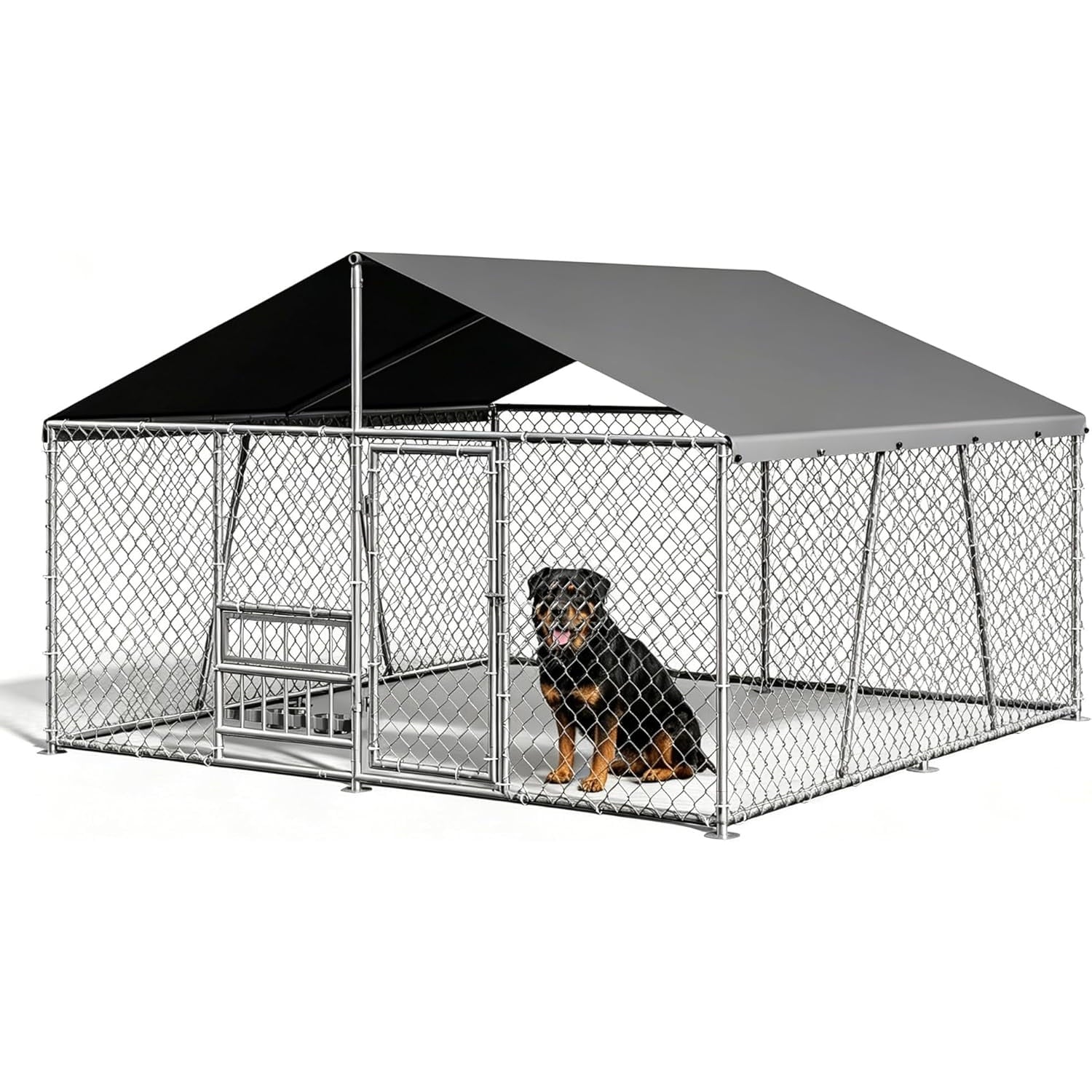 GAOMON - 10x10 FT x 6 FT Heavy Duty Outdoor Dog Kennel - Metal Walk-in Dog Run with Waterproof Co...