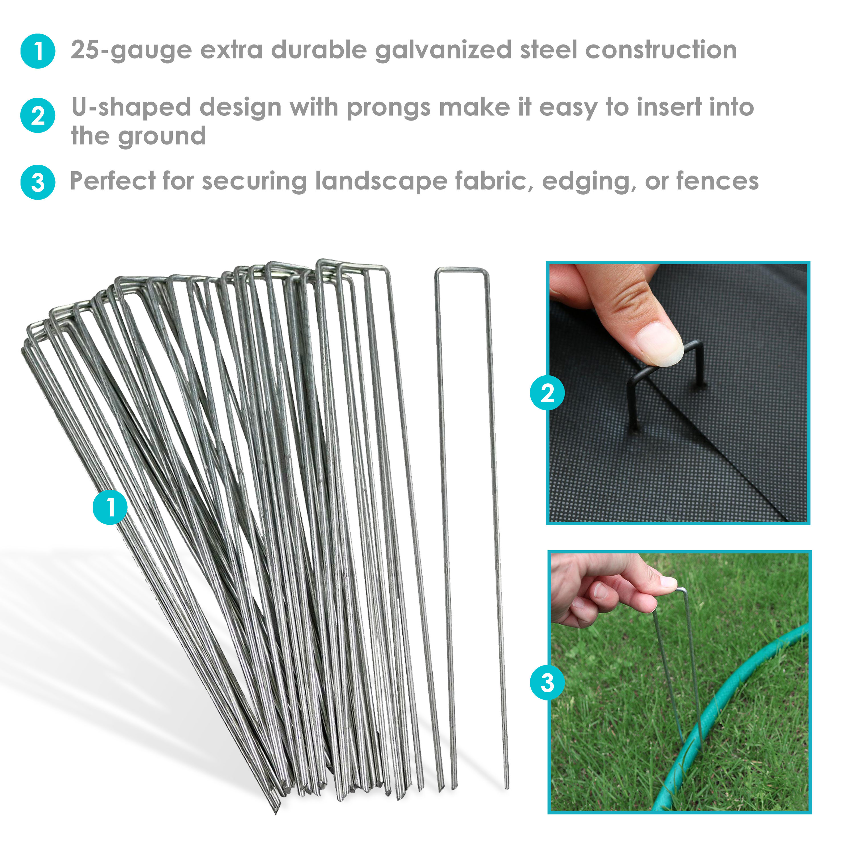Sliver tarps and More Impactspring 12Inch Garden Stake,30pc Galvanized Landscape Staples Extra Long,Sharp End U-Type Staples Perfect for securing Dog Fences,Weed barriers,Outdoor Wires,Cords,Tents 