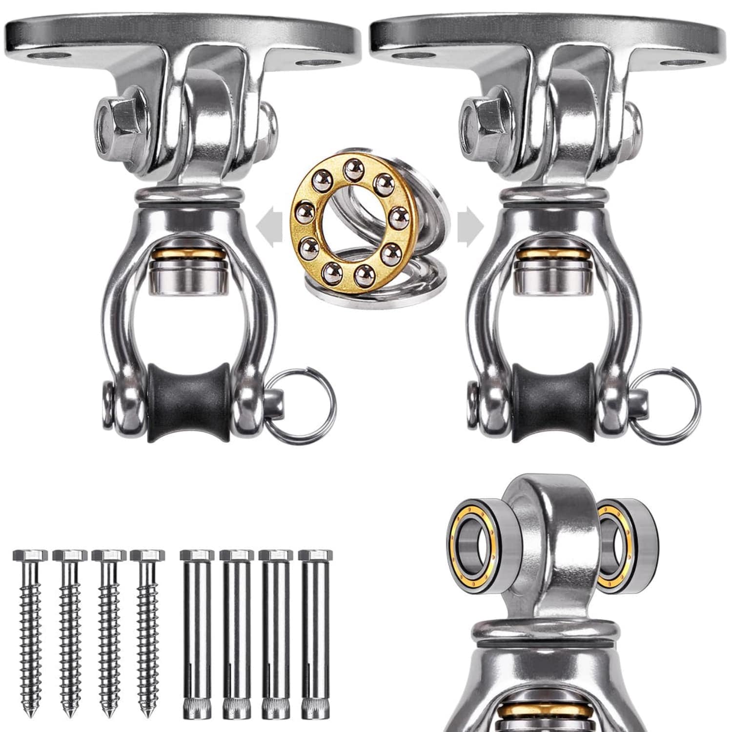 Angel Sar 2-Pack Stainless Steel Silent Bearing Swivel Swing Hangers Ceiling Mount Bracket Playset Hardware