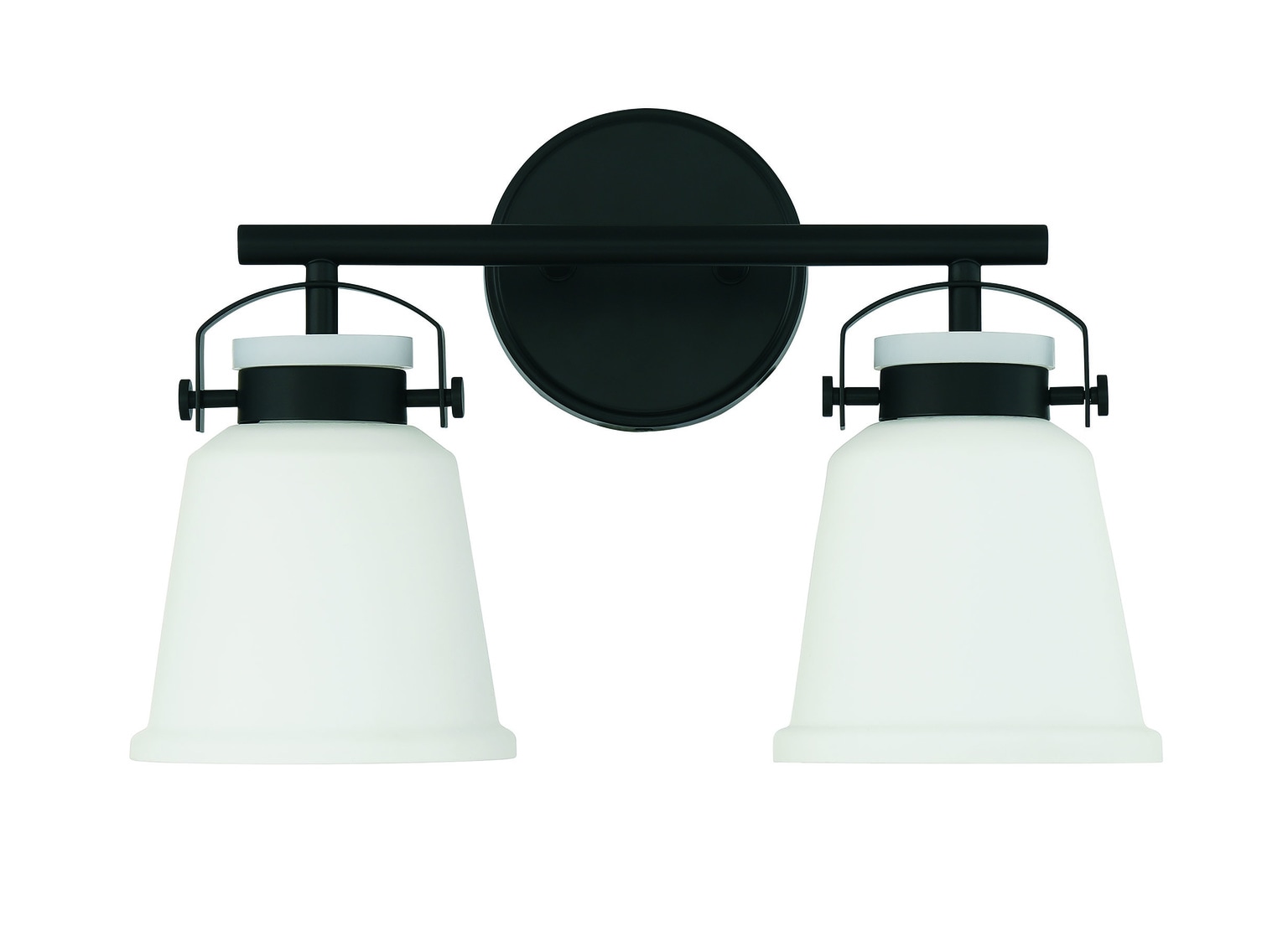 Matte Black 2-Light Bathroom Vanity with Opal Glass Shades