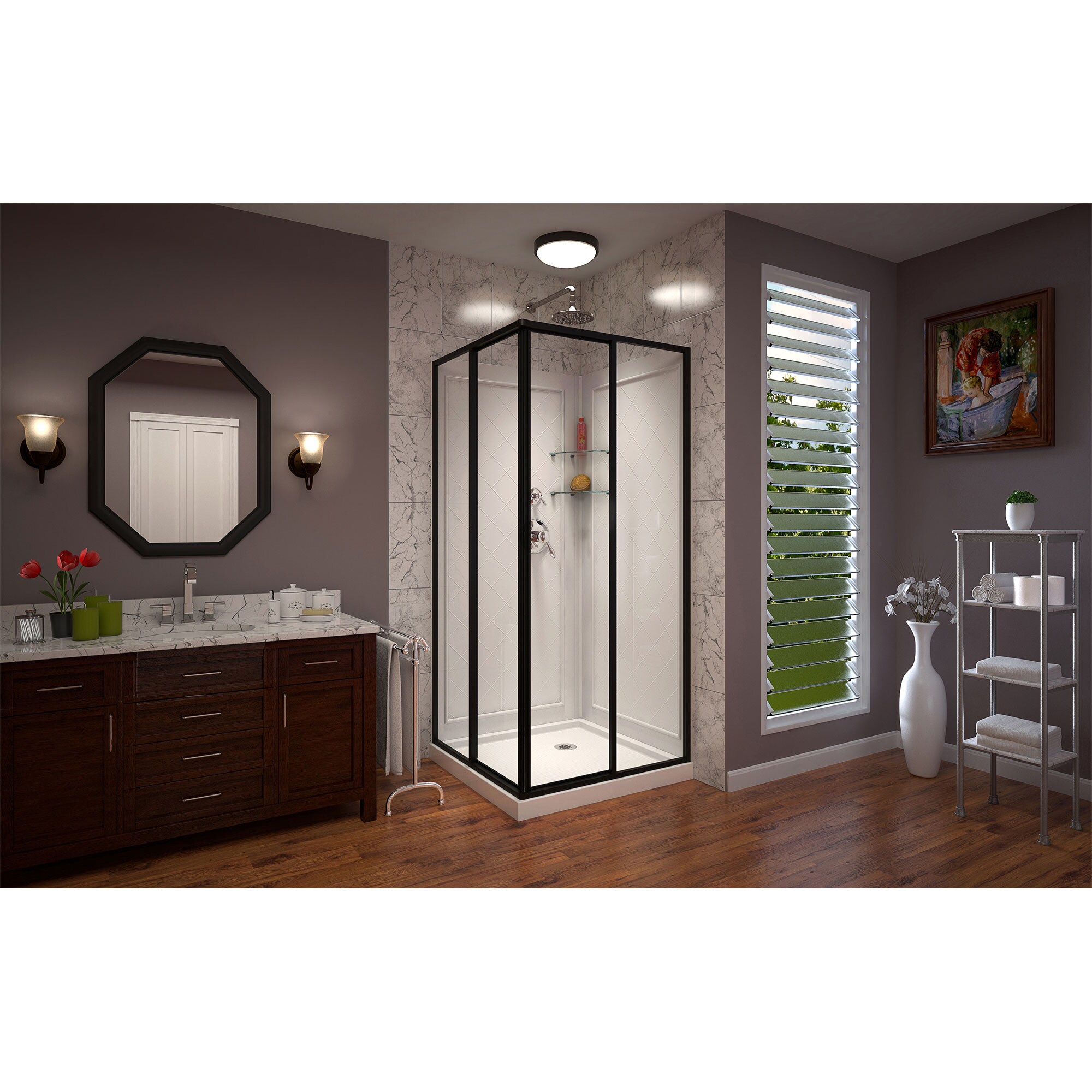 Dreamline Cornerview White 3 Piece 36 In X 36 In X 77 In Base Wall Door