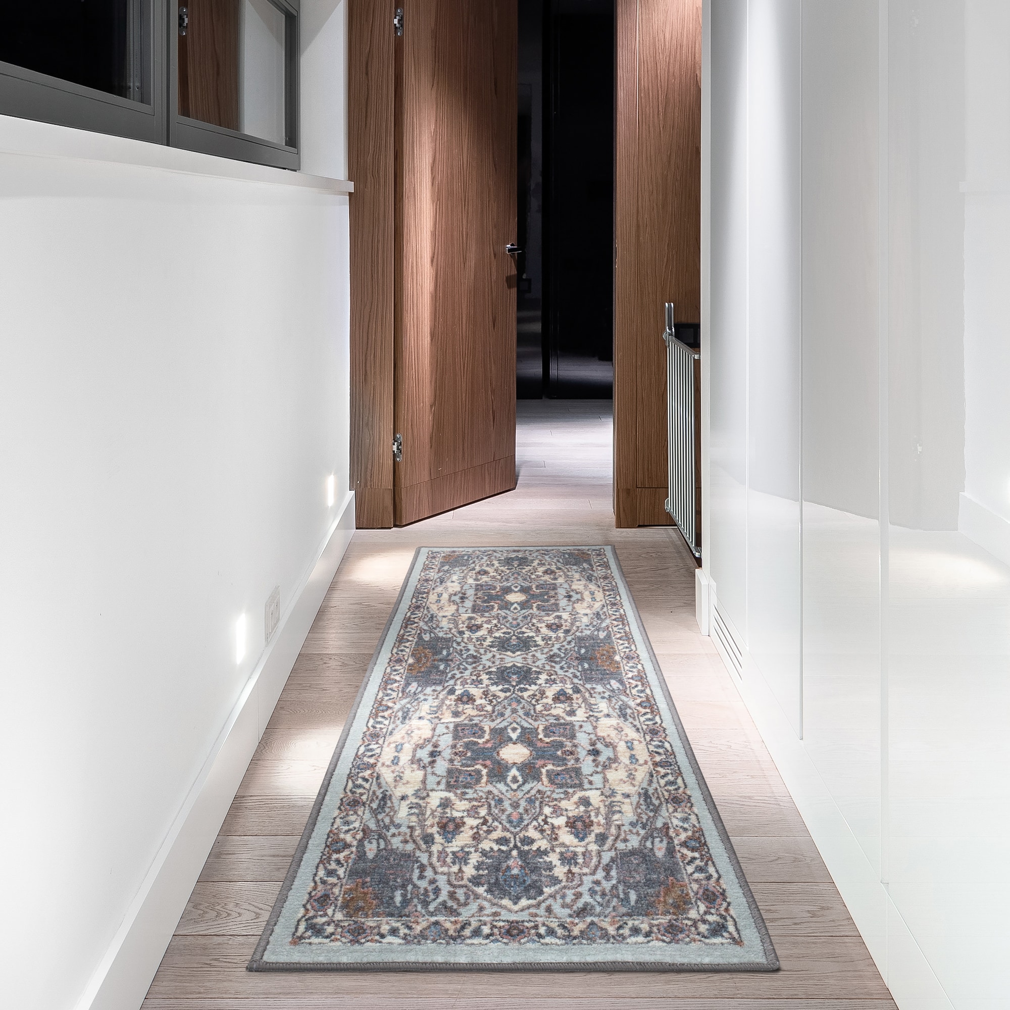 Ottomanson ATS9493-20X59 Athens 2 x 5 (ft) Loomed Polyester Gray Rectangular Indoor Medallion Oriental Runner rug