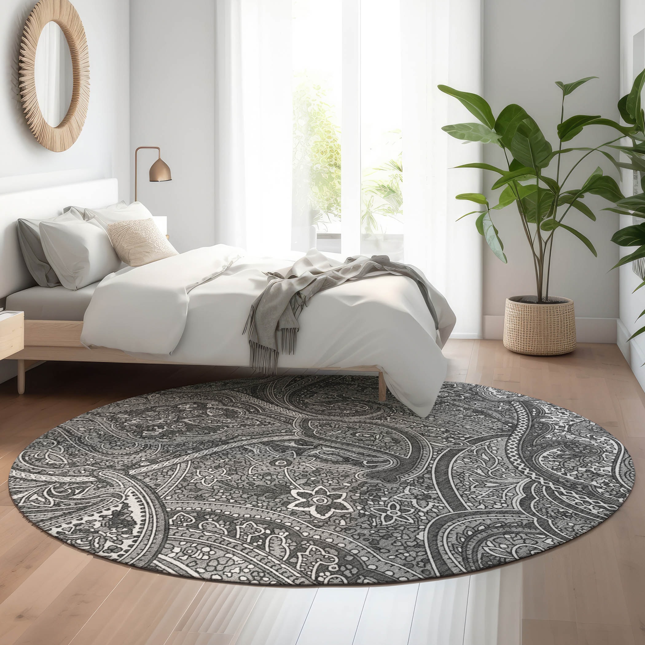 Addison Rugs AMF623GY8RO Mayfield AMF623GY 8 x 8 (ft) Loomed Polyester Gray Round Indoor Geometric Machine washable Area rug