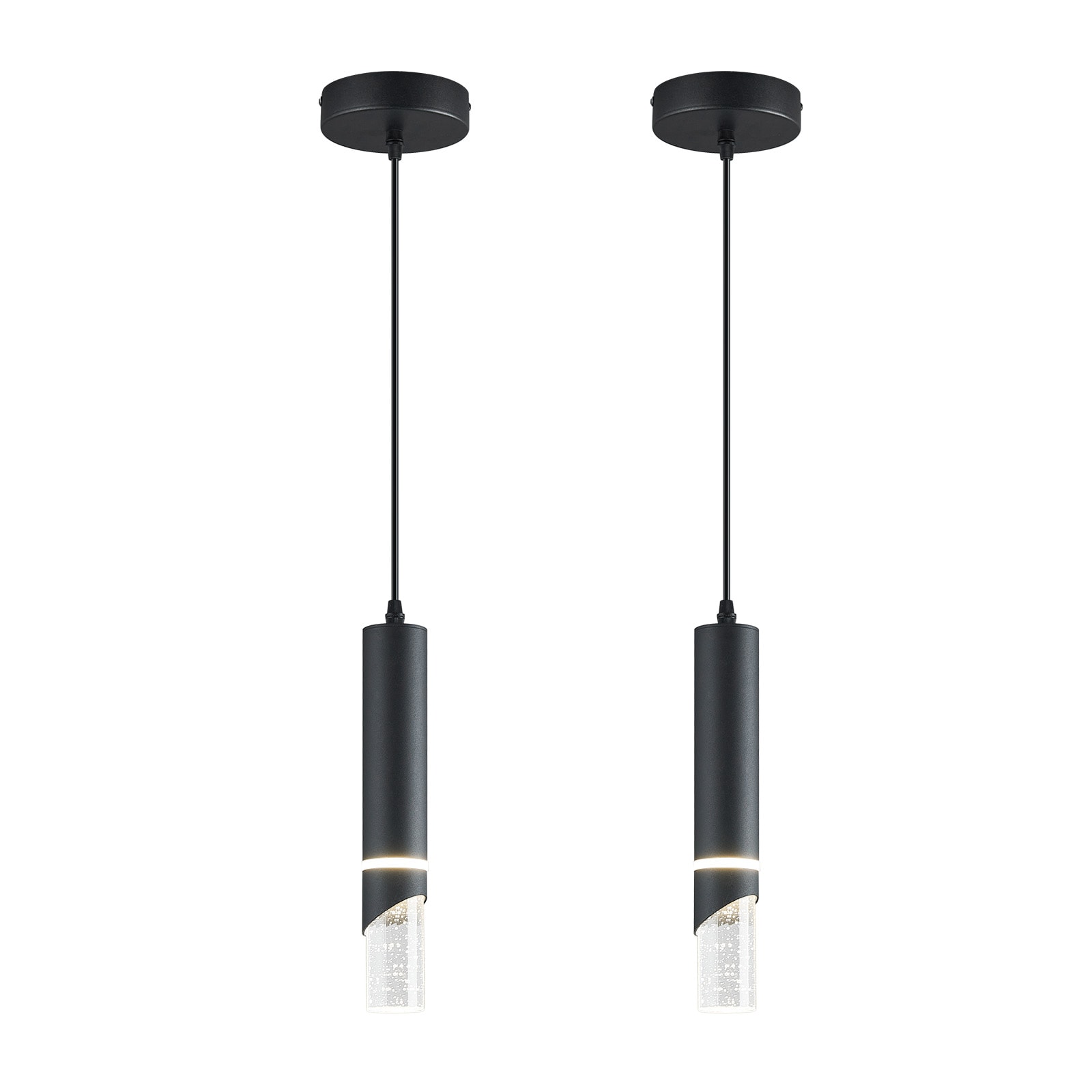 ZHLLMQ Modern 1-Light 2 Pack Matte Black Series Bubble Glass Cylindrical Integrated LED 5.9 Inch Kitchen Island Hardwired Dimmable Mini Pendant Chandelier