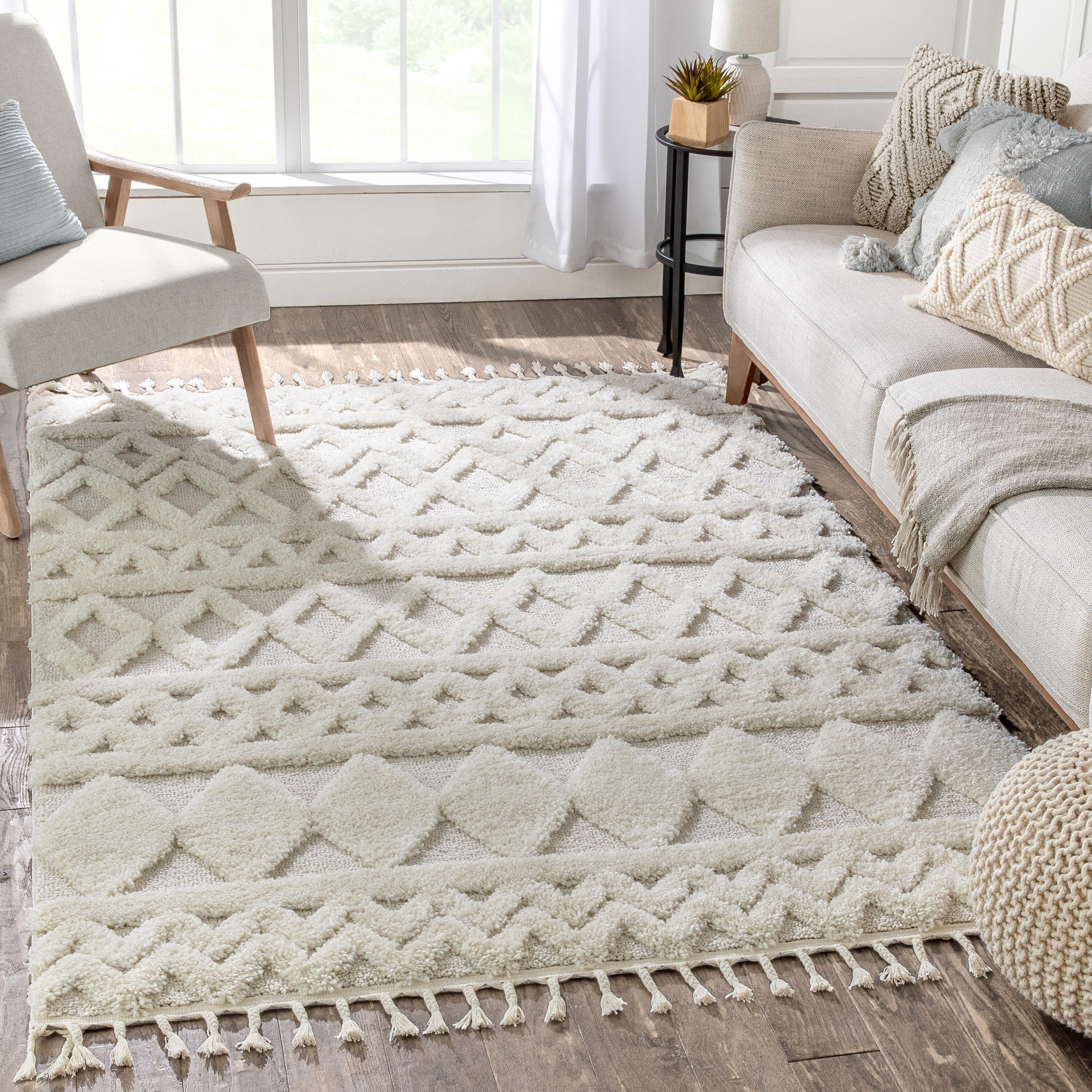Ivory Oriental Synthetic Reversible 4' x 6' Area Rug